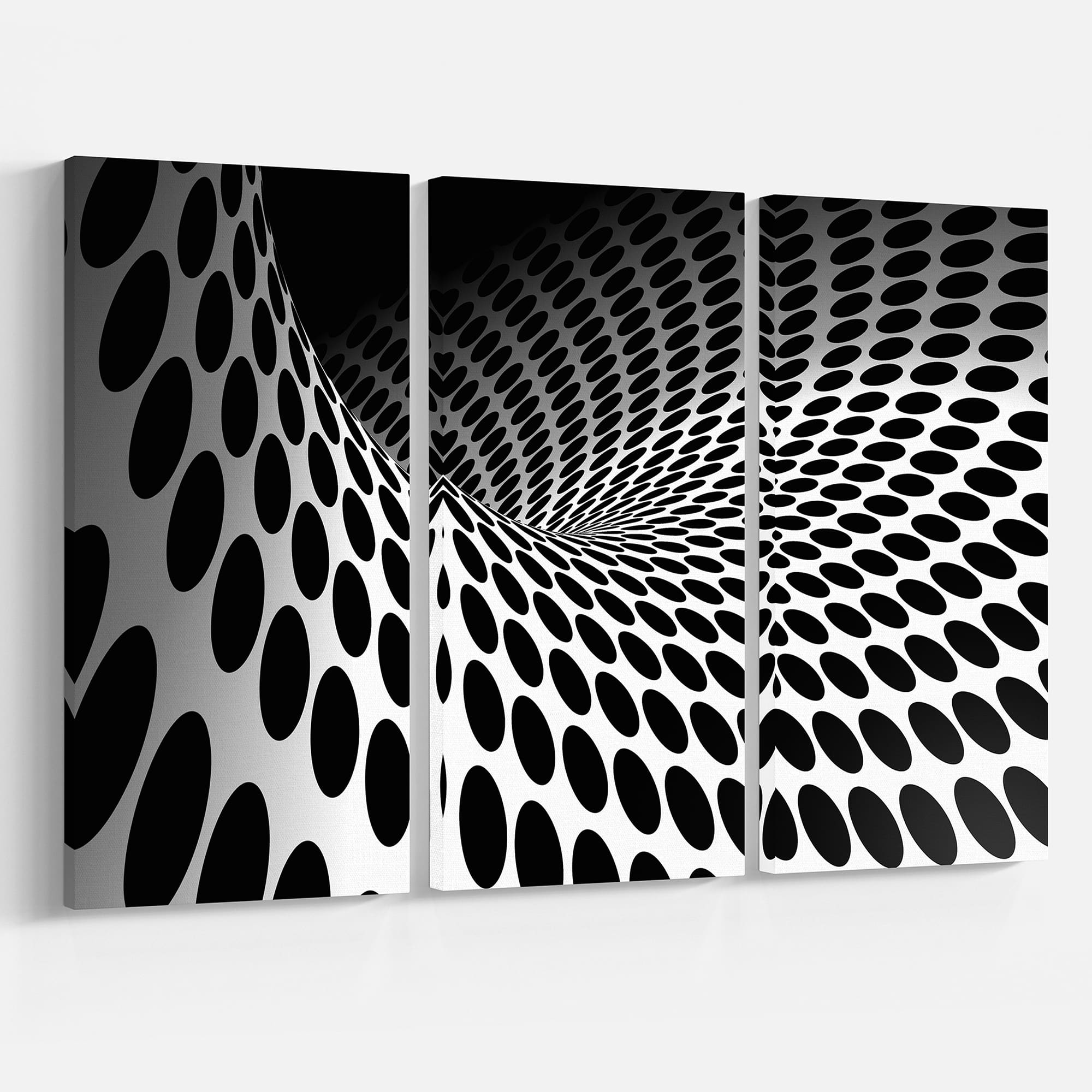 Designart - Waves and Circles Black n’ White - Abstract Canvas Art Print
