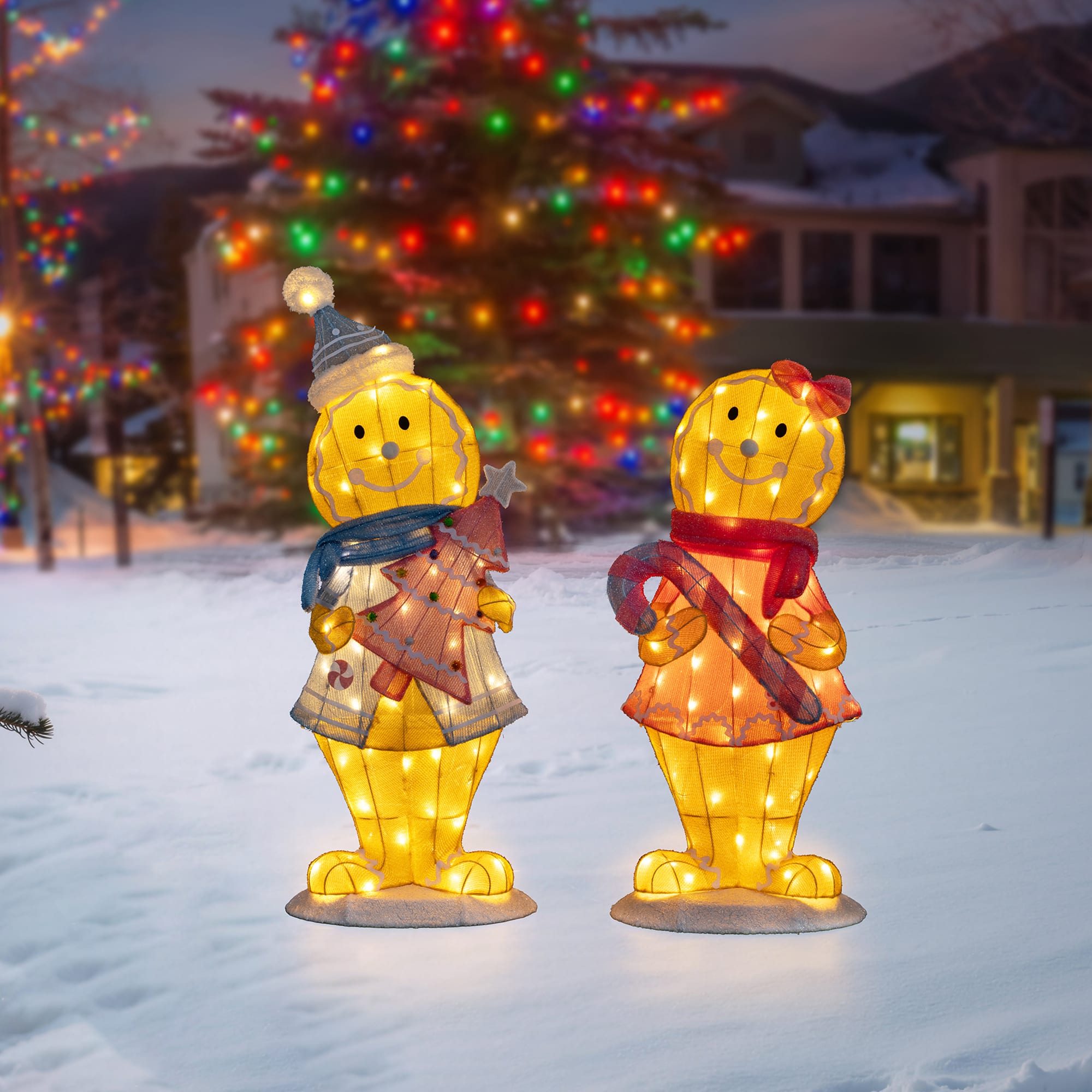Glitzhome® 41.25" Christmas 3D Fabric Gingerbread Men with 120 Warm White LED Lights Set