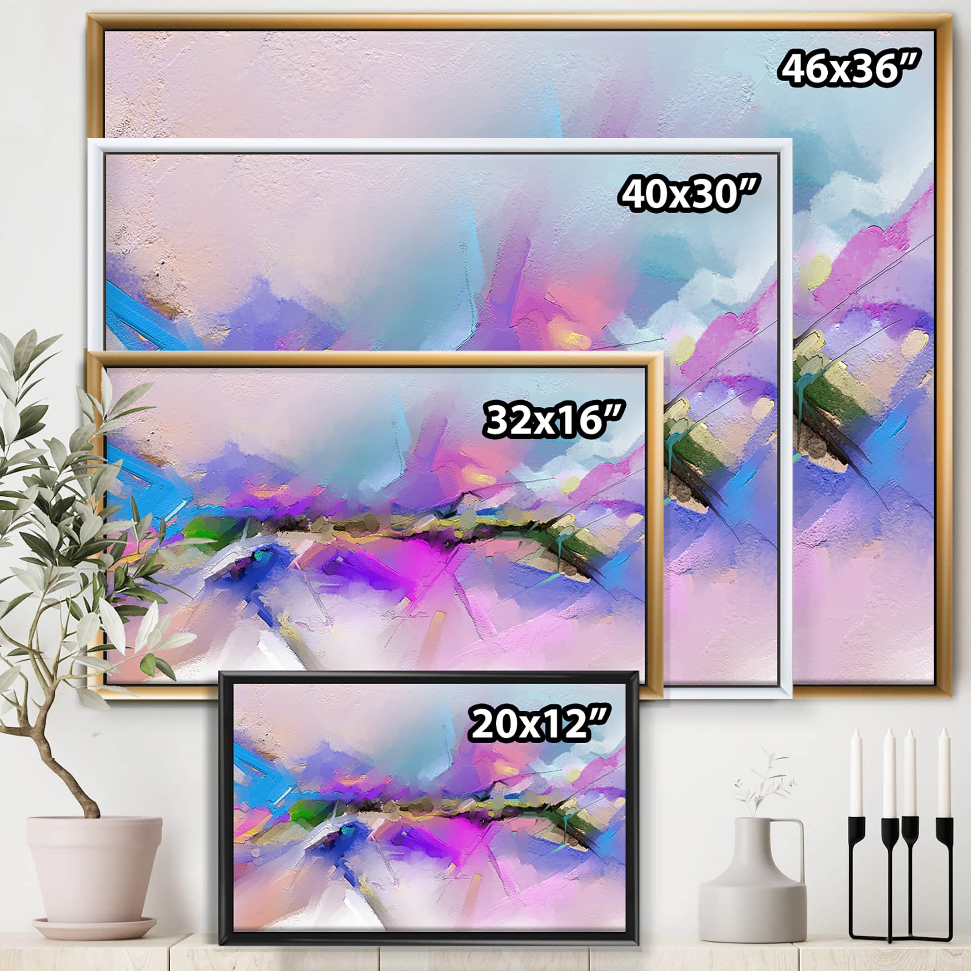 Designart - Black River On Purple And Blue Landscape - Modern Canvas Wall Art Print in Black Frame