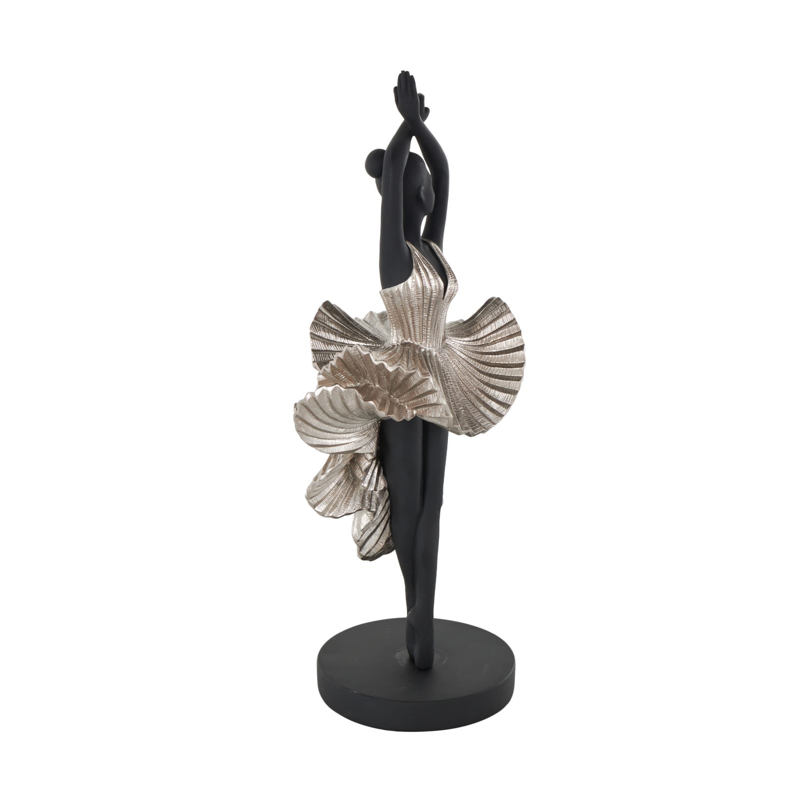 17" Black Polystone Dancer Ballerina Decorative Sculpture with Silver Dress