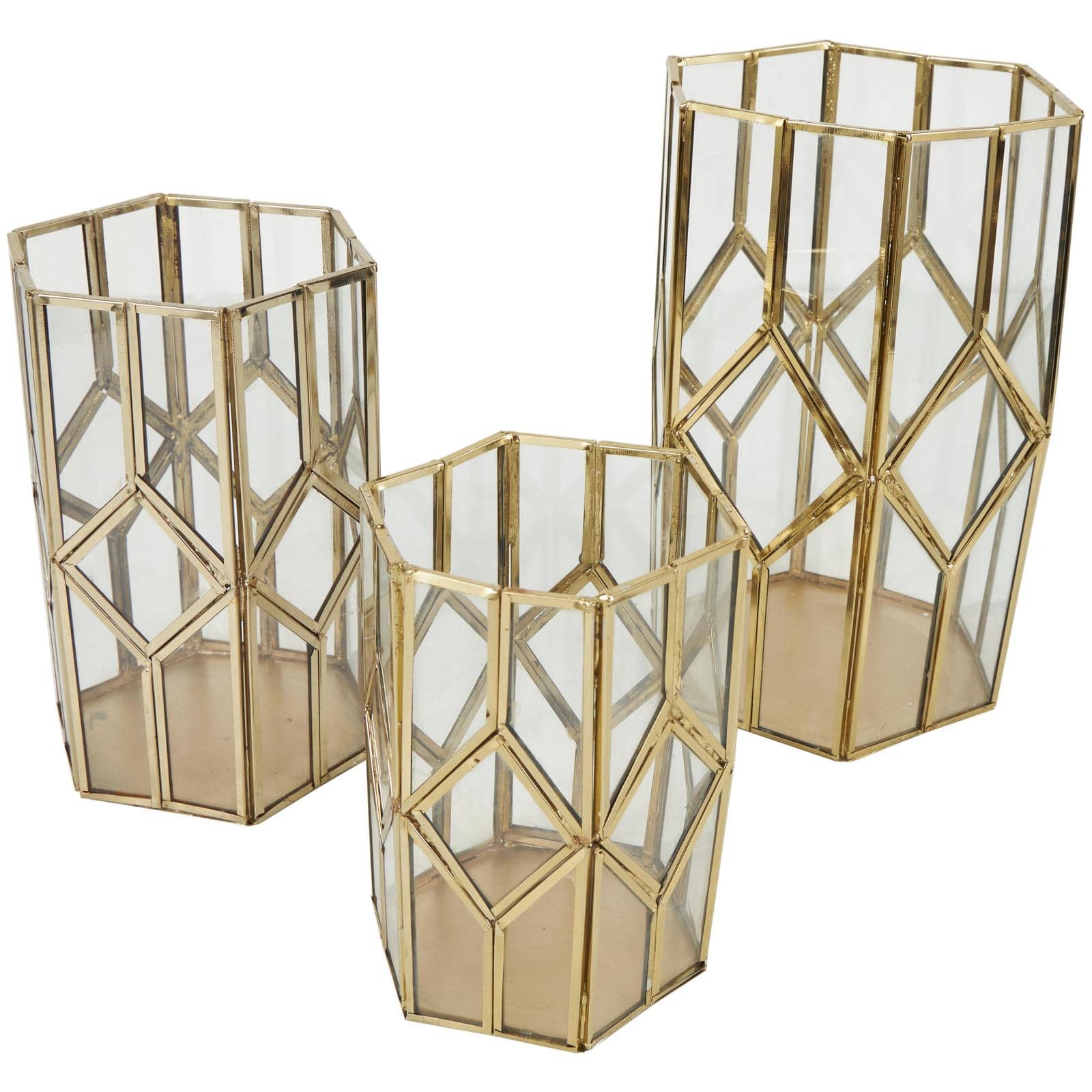 CosmoLiving by Cosmopolitan Gold Line & Diamond Hexagon Candle Lantern Set