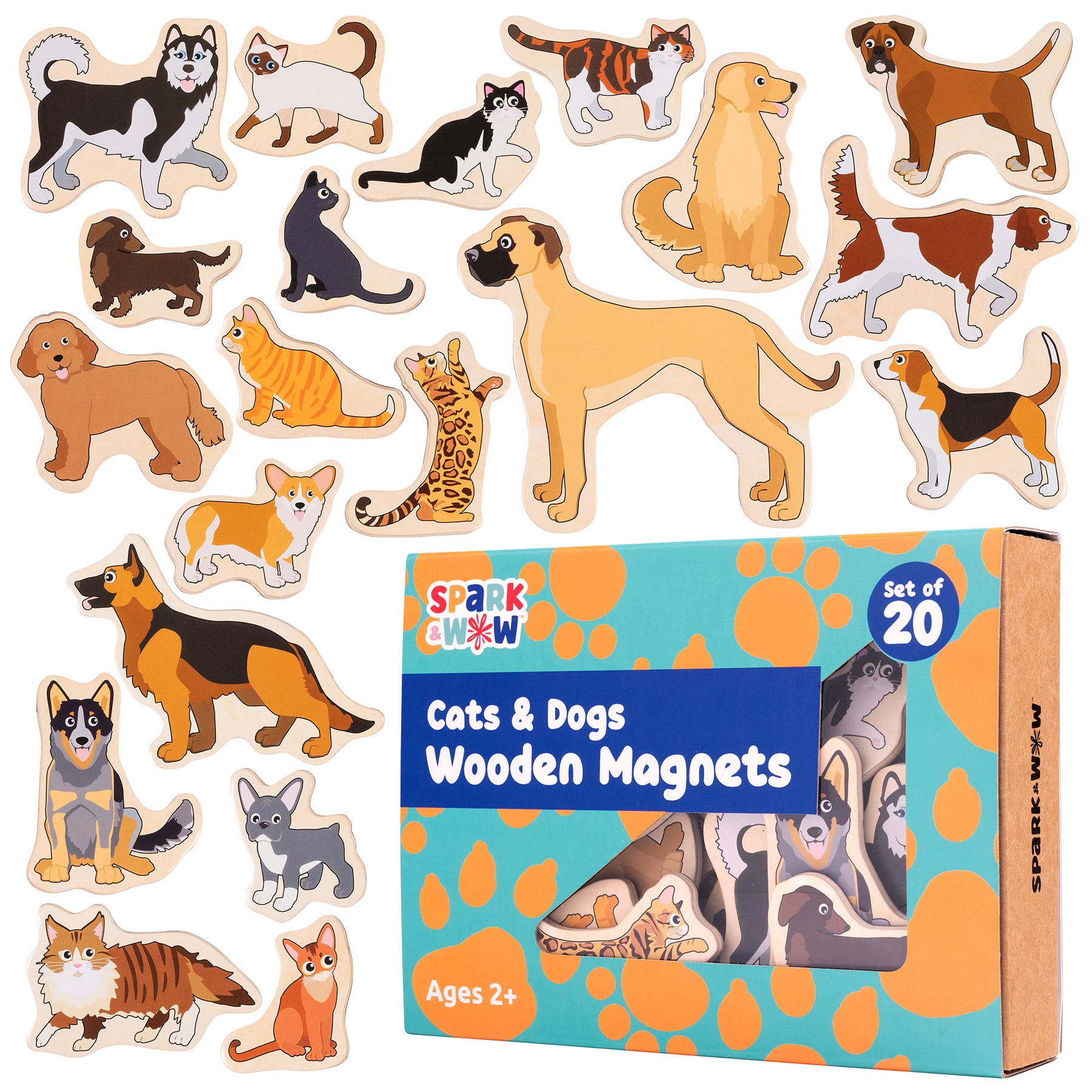 Spark & Wow Wooden Cats & Dogs Magnet Set