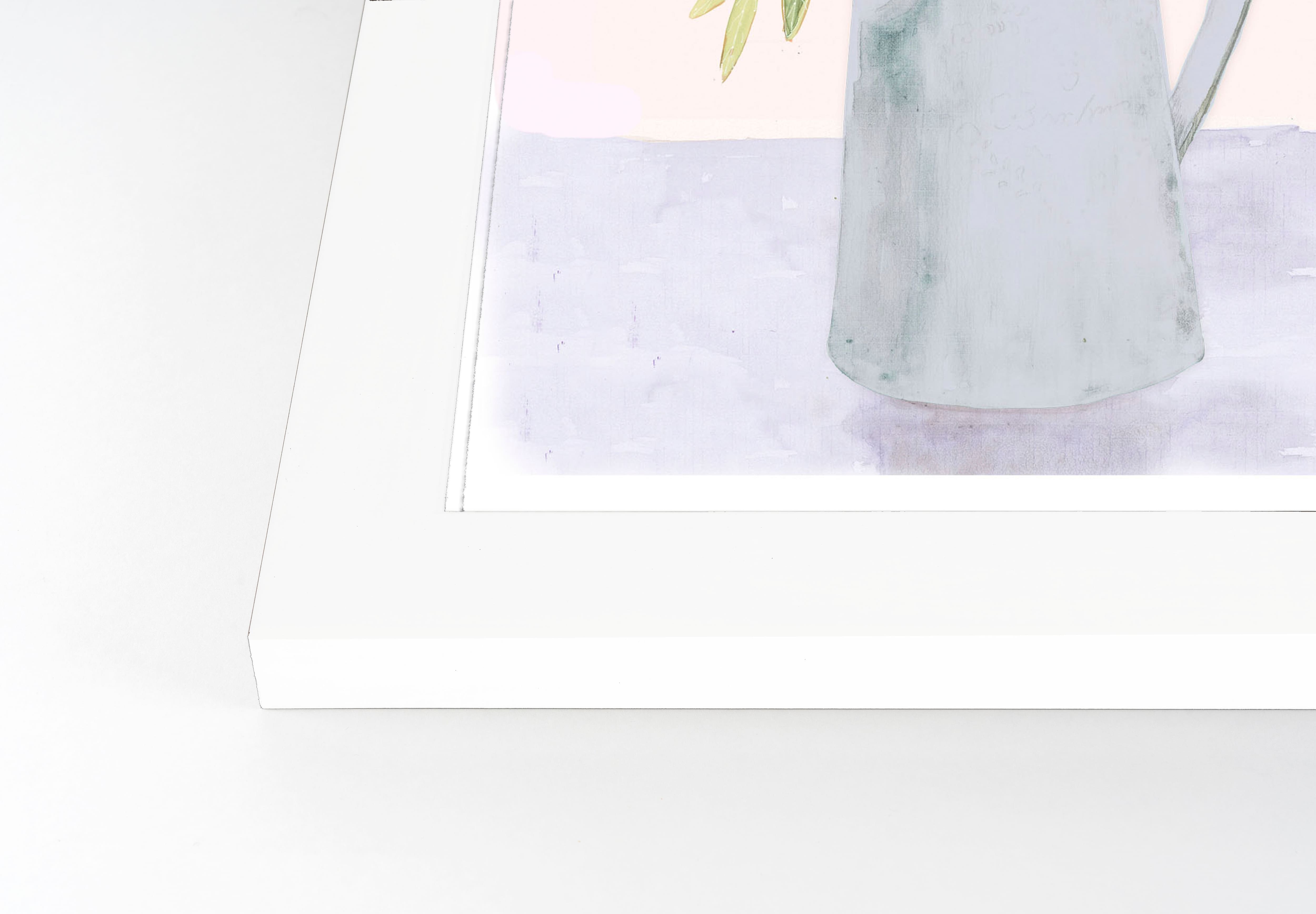 Florals in Pitcher 11" x 14" White Framed Print Under Plexiglass