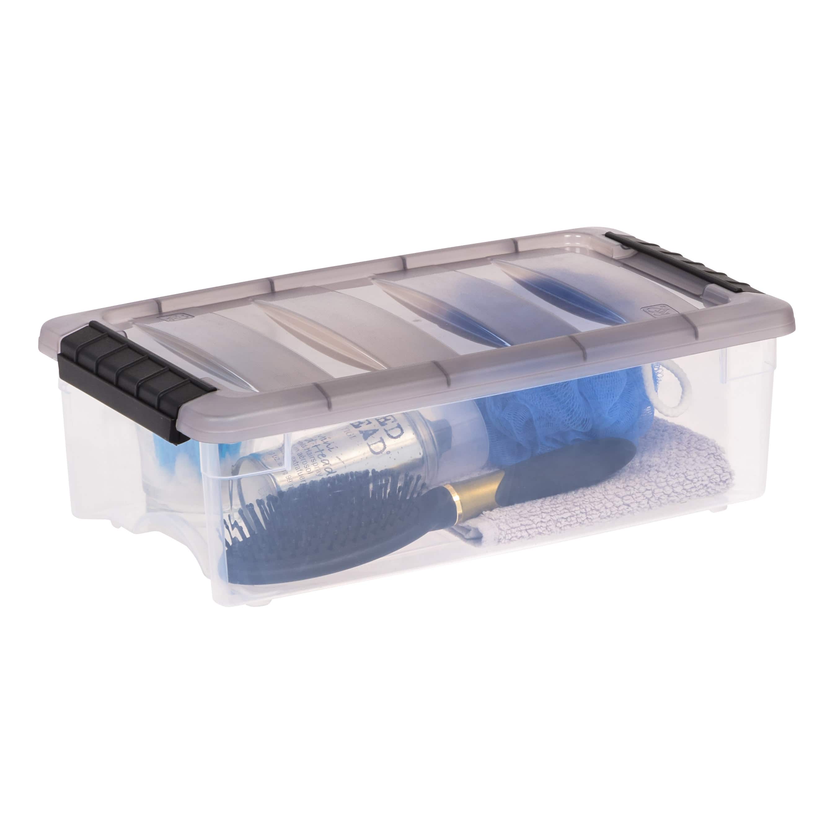 IRIS® Stack & Pull™ Clear Storage Box with Gray Lid