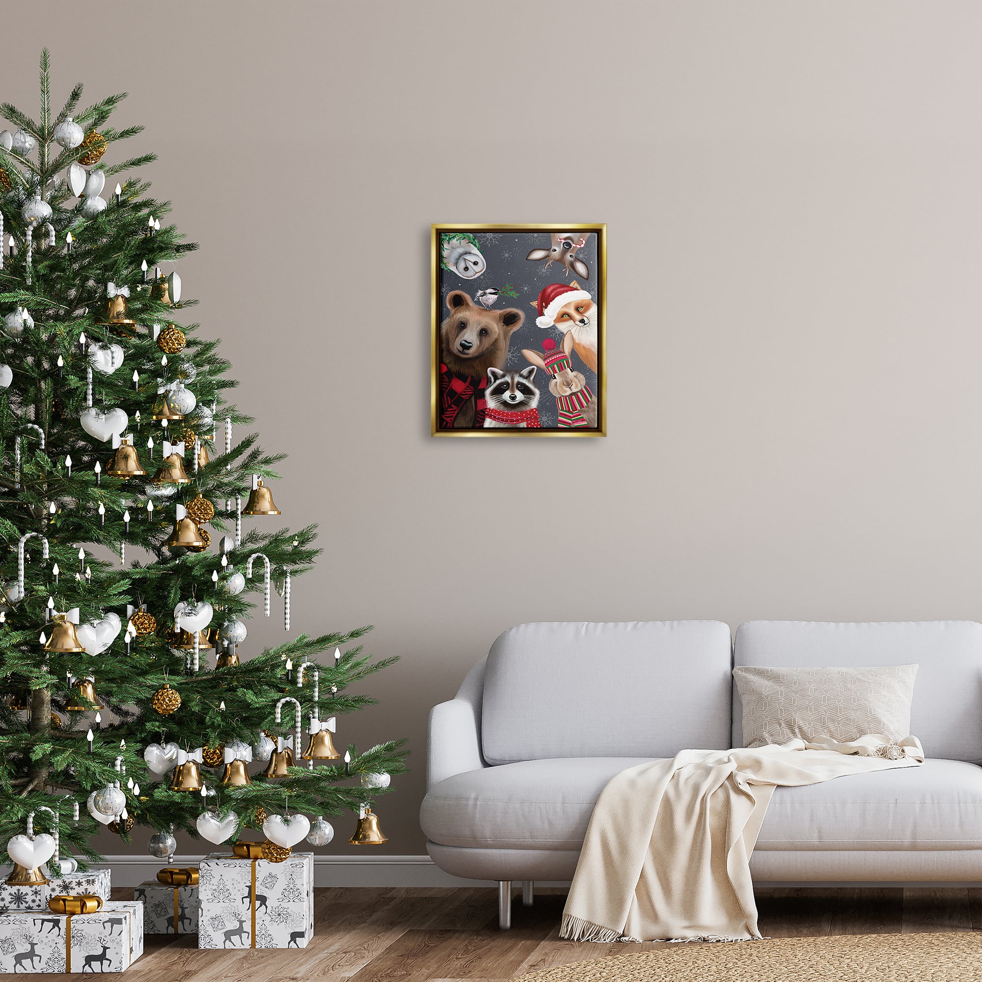 Stupell Industries Cozy Woodland Creatures Patterned Framed Floater Canvas Wall Art