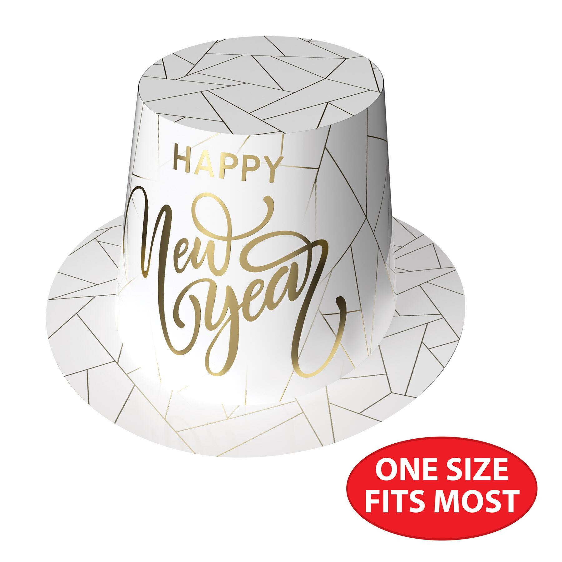 Beistle White & Gold New Year Hi Hats, 25ct.