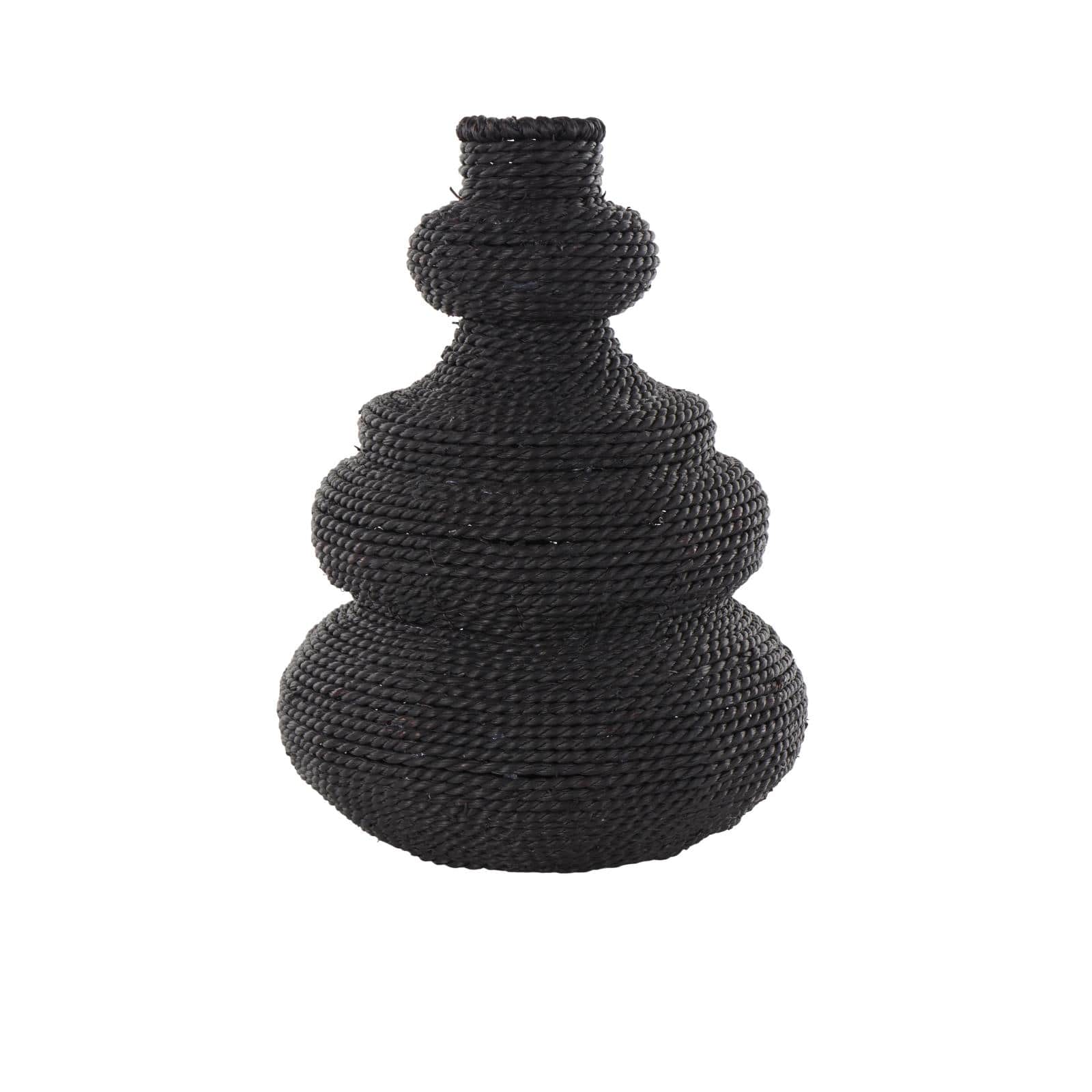 14" Black Seagrass Handmade Woven Bubble Decorative Vase with Abstract Bubble Shape