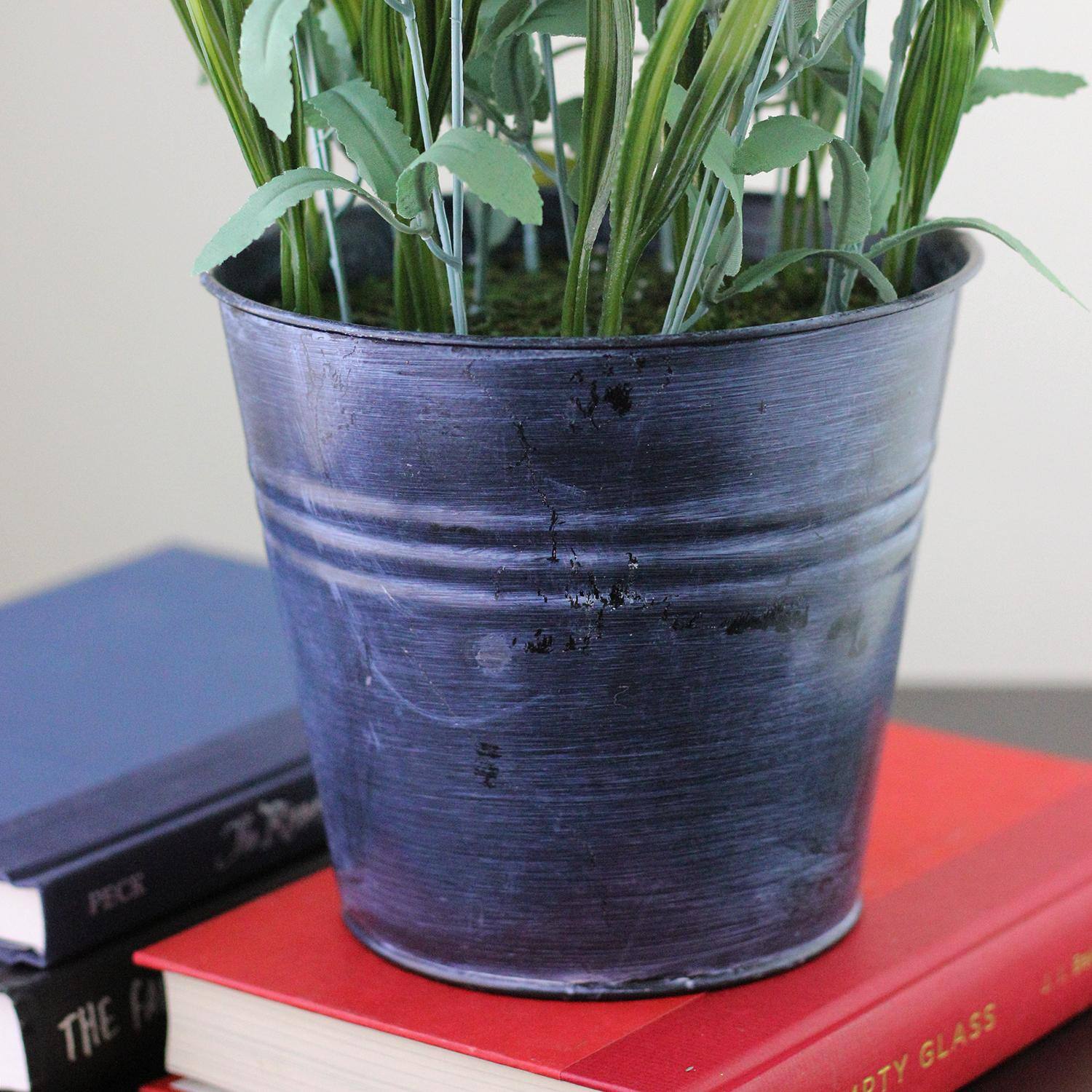 Lavender Arrangement in Distressed Blue Pot