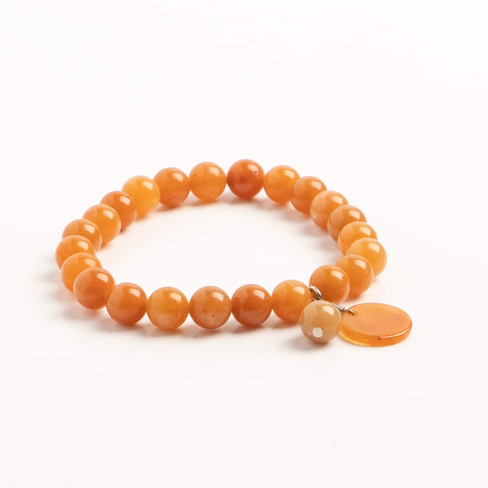 John Bead Peach Aventurine Round Bead Stretch Bracelet with Circle Charm