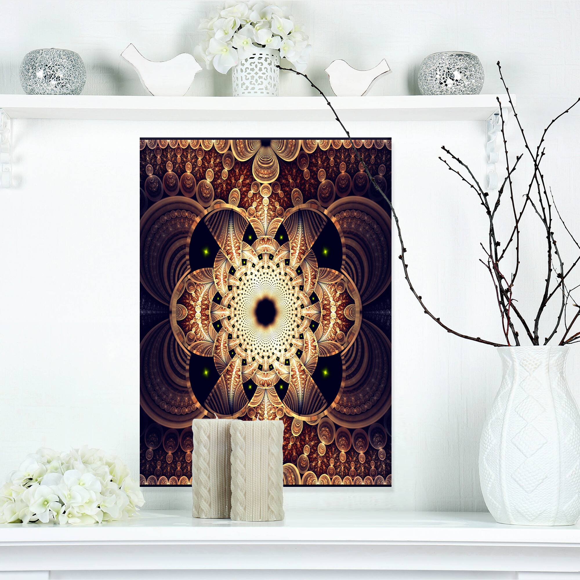 Designart - Brown Red Fractal Flower Pattern Digital