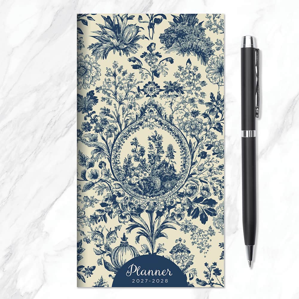 2027-2028 Blue Toile Small Monthly Pocket Planner