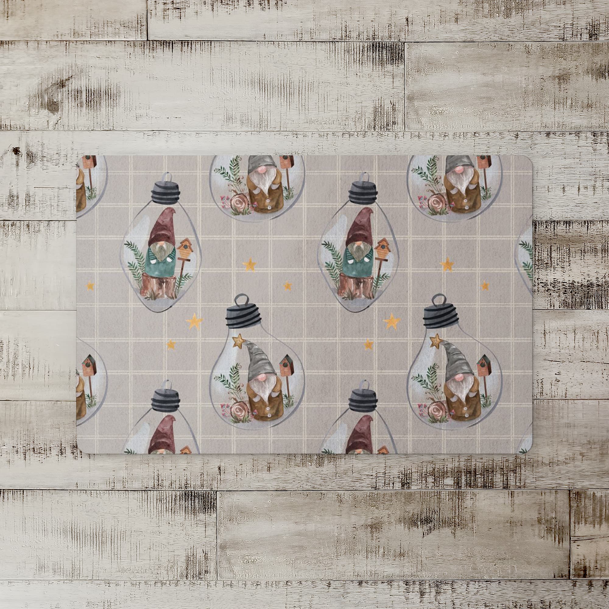 Gray & White Check Gnome Globe Pattern Floor Mat