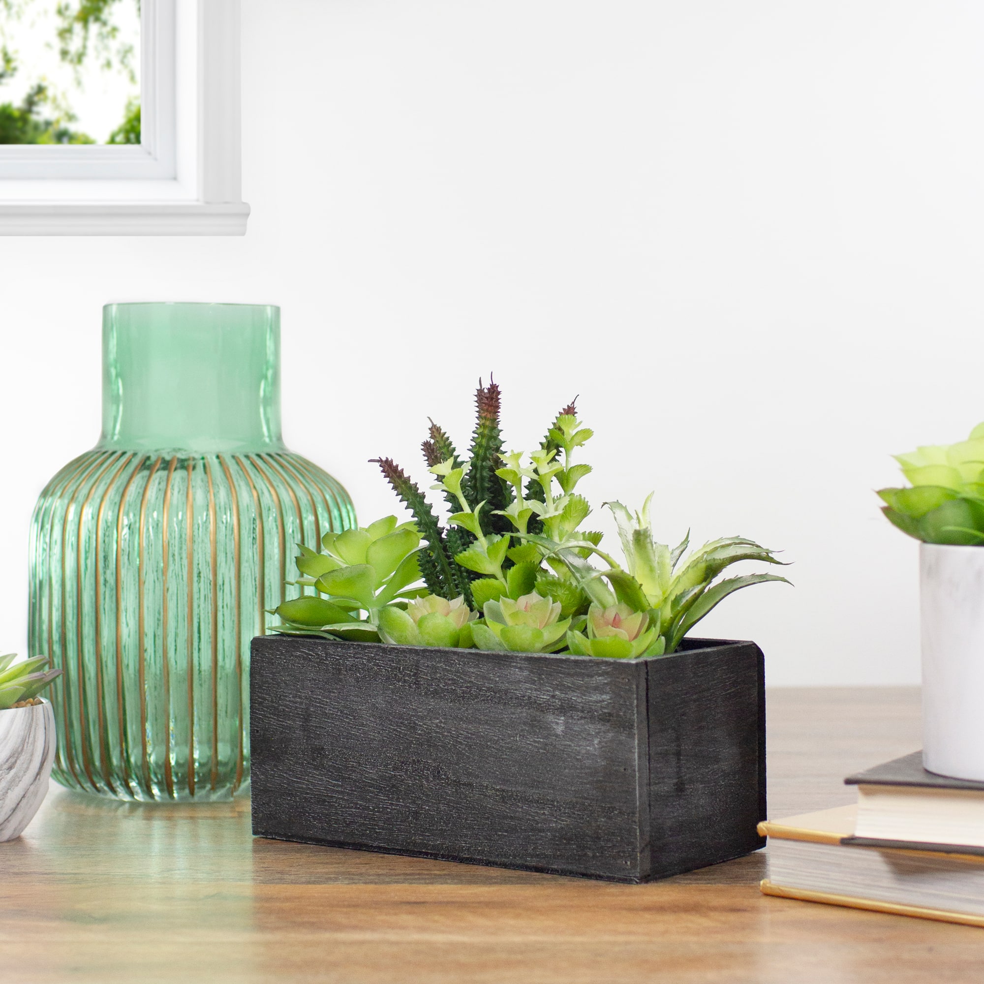 10" Mixed Succulent Plants in Rectangular Planter