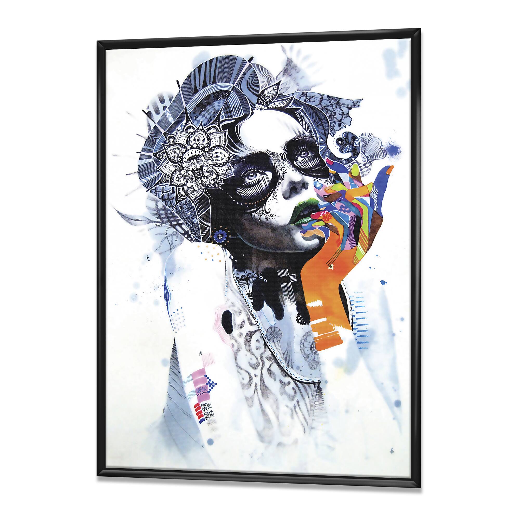 Designart - Beautiful Urban Dreaming Girl - Modern & Contemporary Gallery-wrapped Canvas in Black Frame