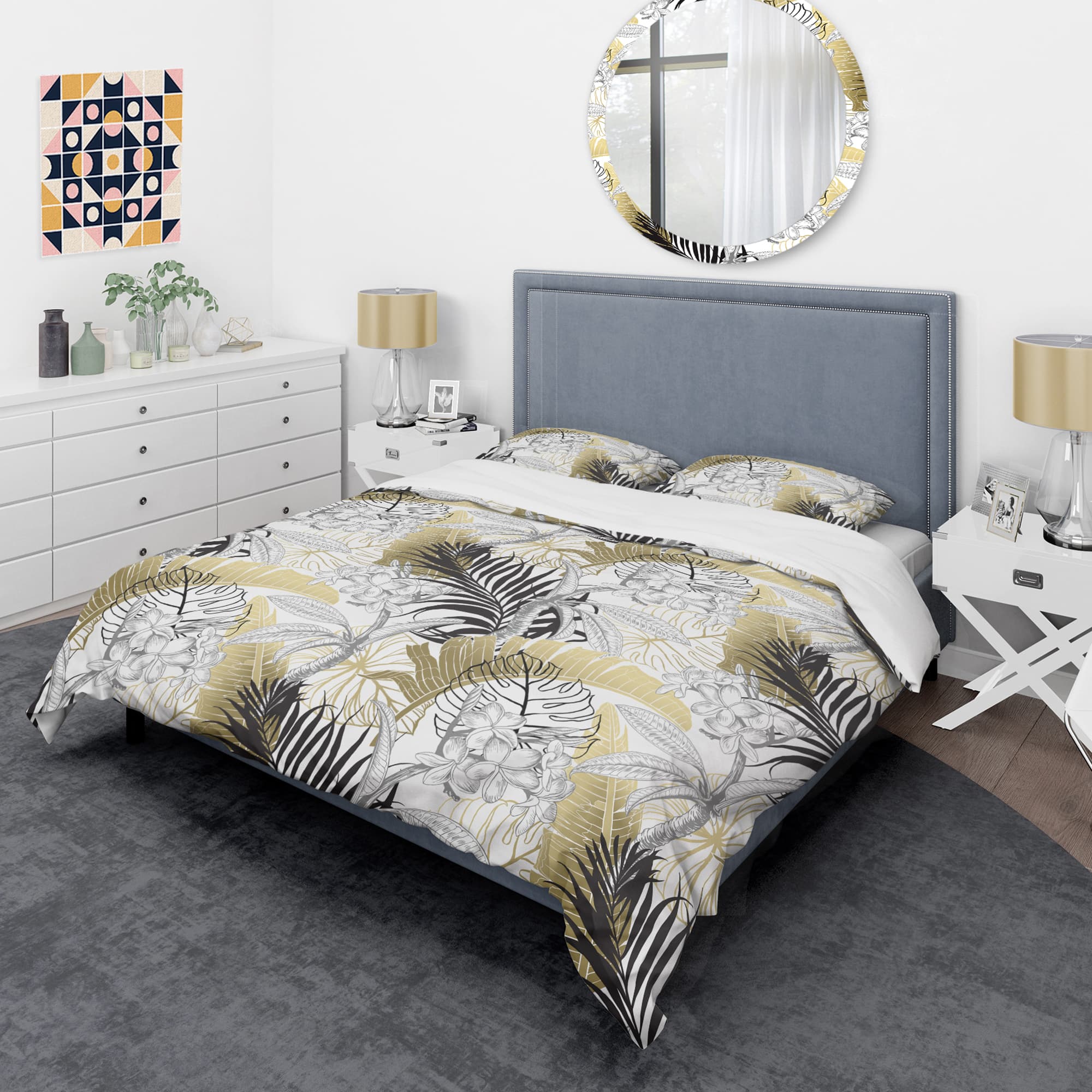 Designart 'Golden Tropical Pattern I' Mid-Century Duvet Cover Set
