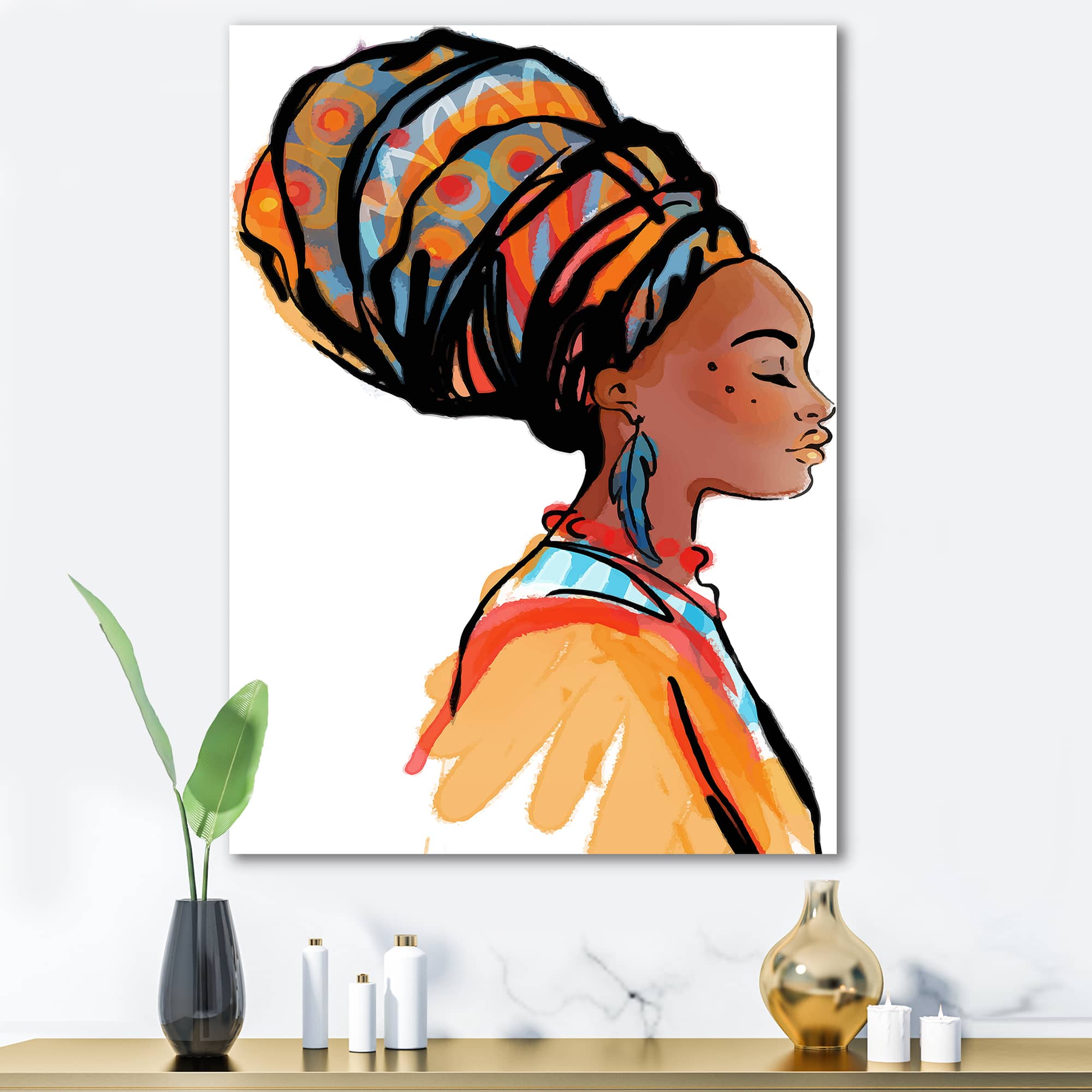 Designart - African American Woman with Turban I - Modern Canvas Wall Art Print