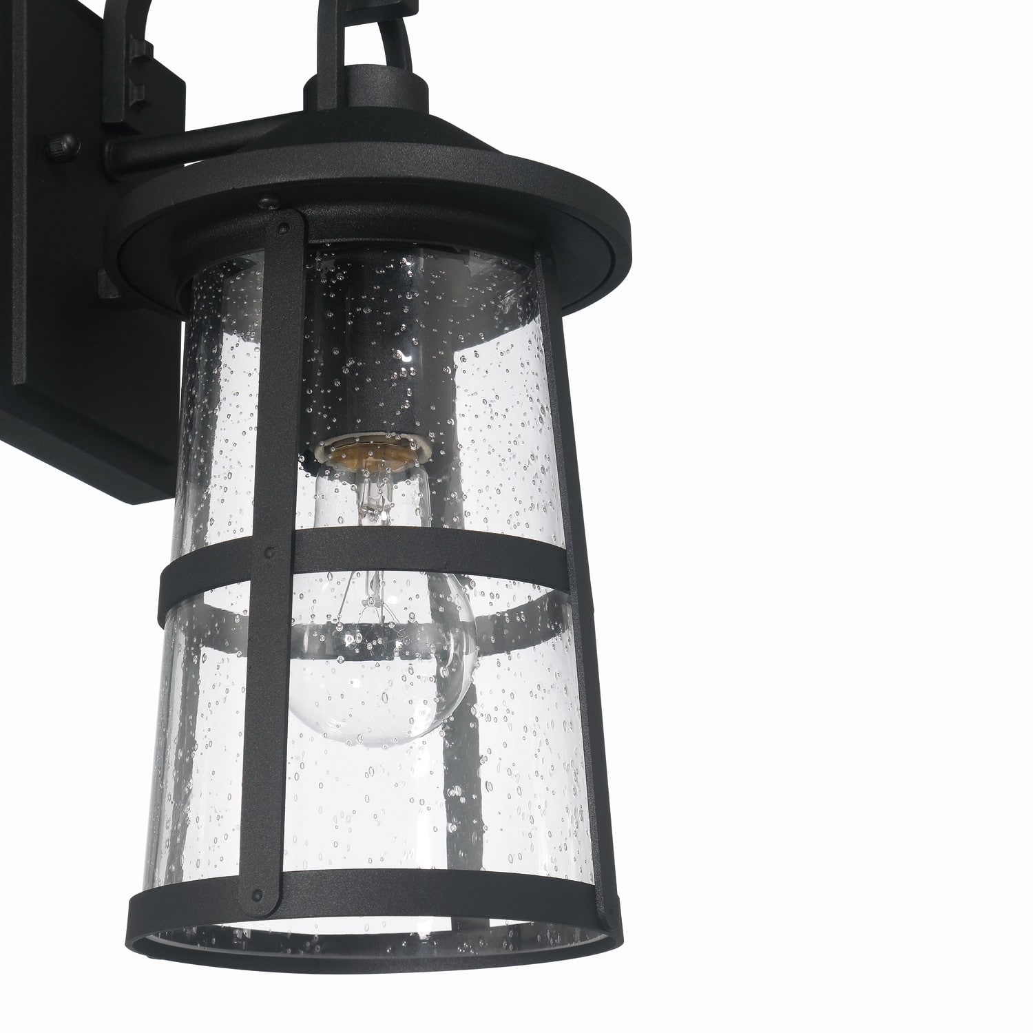 Hello Honey® Nantucket Matte Black Coastal Metal & Glass Wall Mounted Outdoor Lantern Light