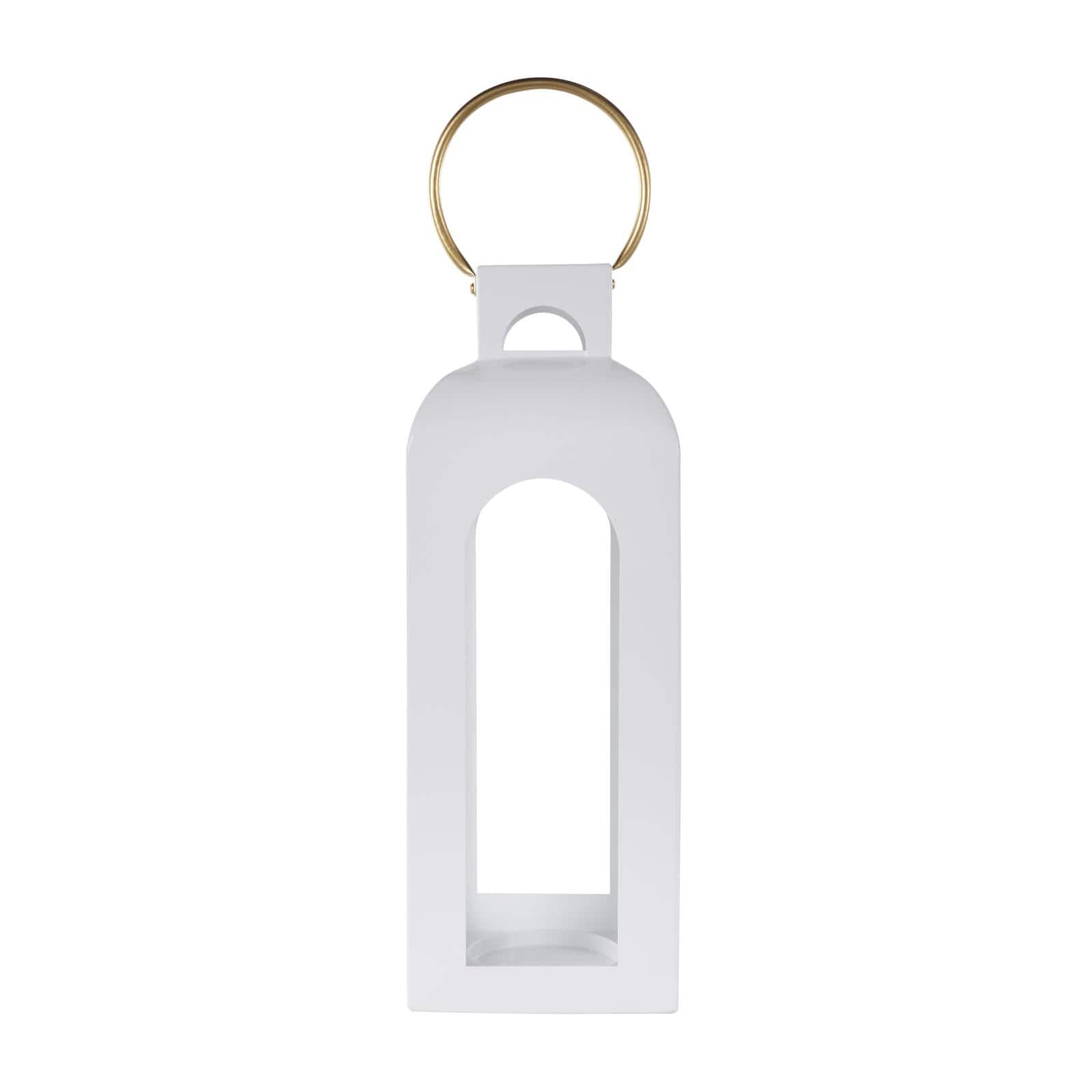 22.5" White Metal Tall Arched Cutout Candle Lantern with Gold Handle