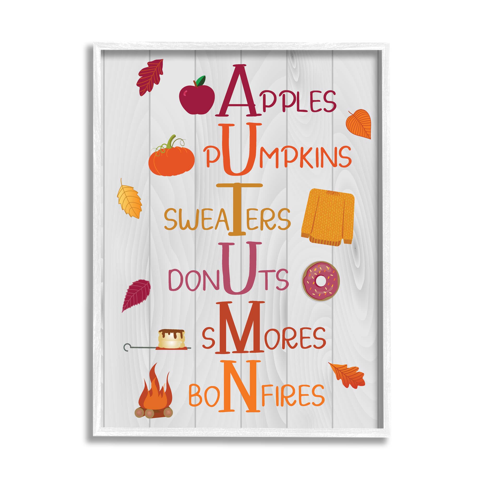 Stupell Industries Autumn Letters Seasonal Words Framed Giclee Art