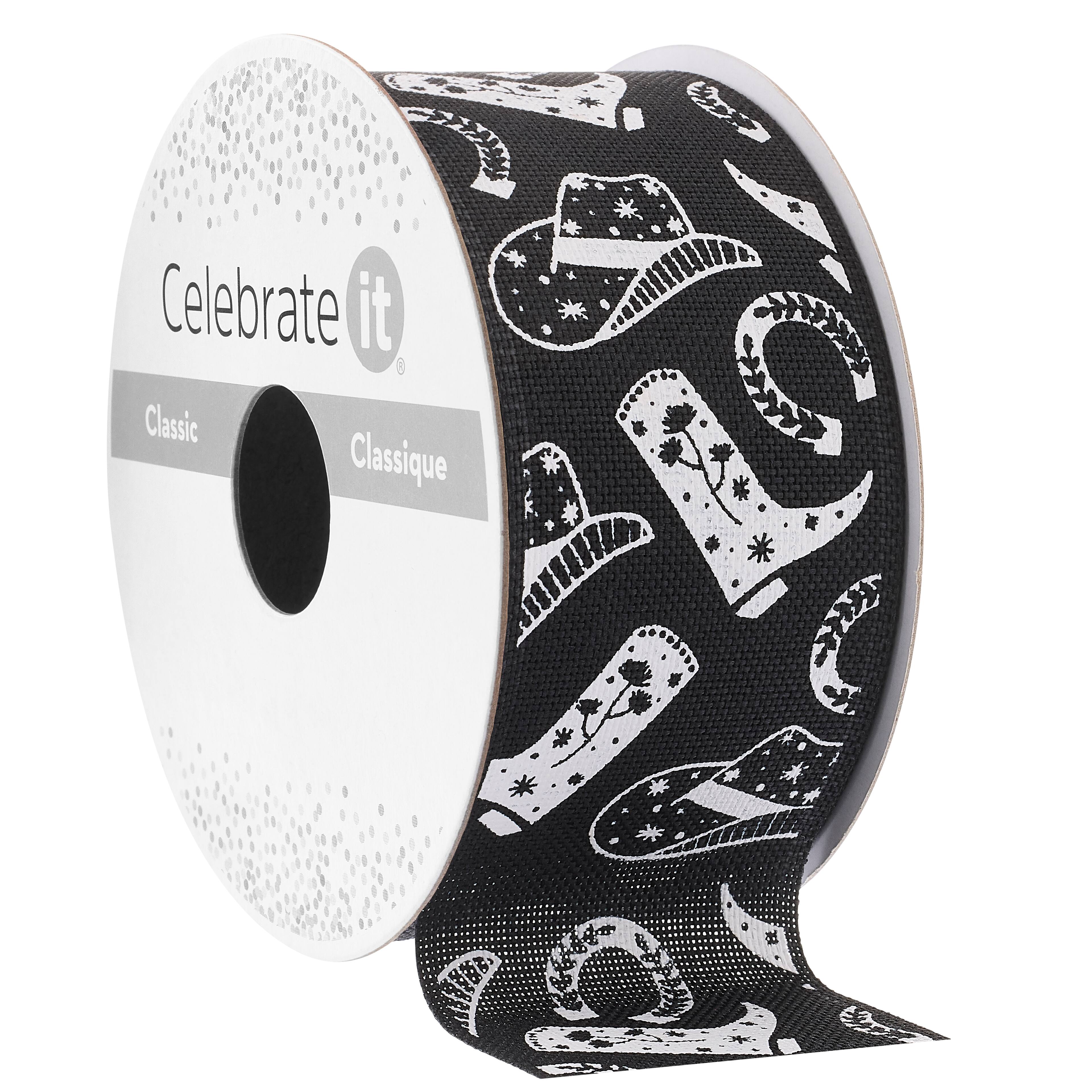 1.5" x 3yd. Black & White Western Print Ribbon by Celebrate It™ Classic