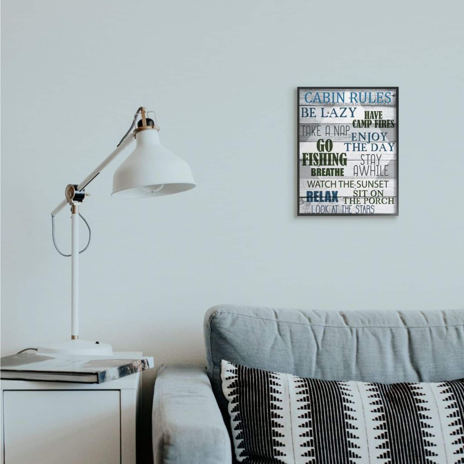 Stupell Industries Green, Black & Blue Cabin Rules Phrases Black Framed Wall Art