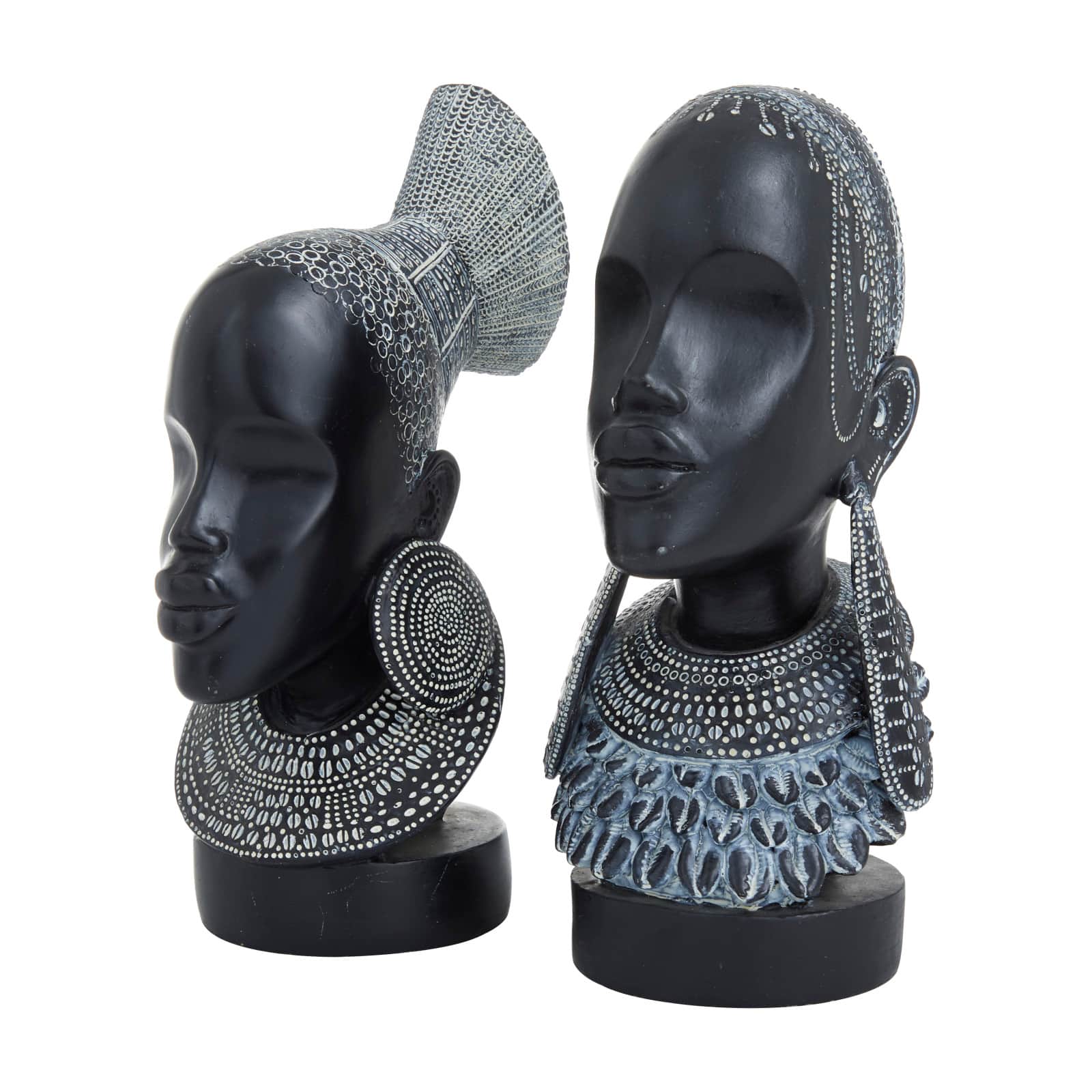 Set of 2 Black Polystone Eclectic Sculptures, 11" x 5" x 8"