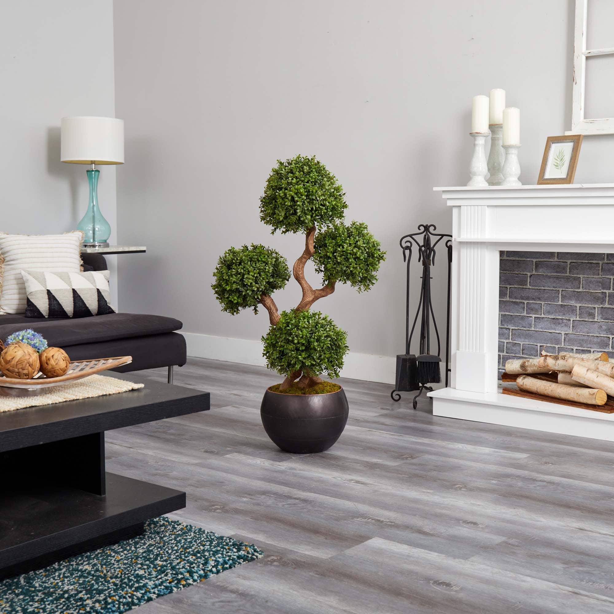 3.7ft. Four Ball Boxwood Topiary Tree in Round Planter