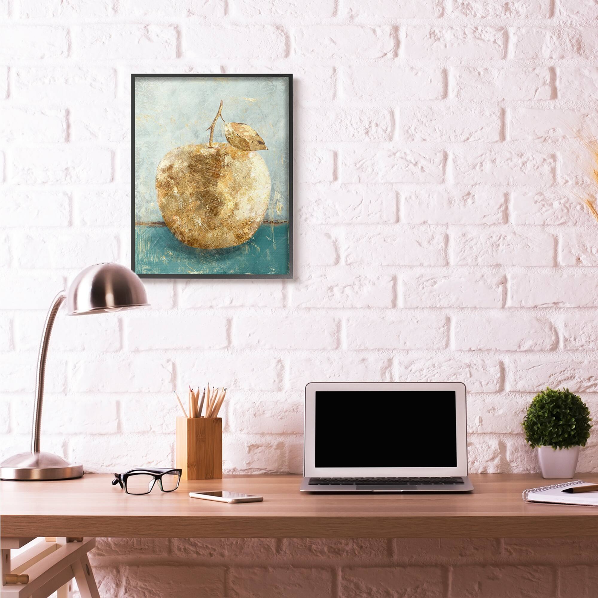 Stupell Industries Golden Apple Painting Wall Art in Black Frame