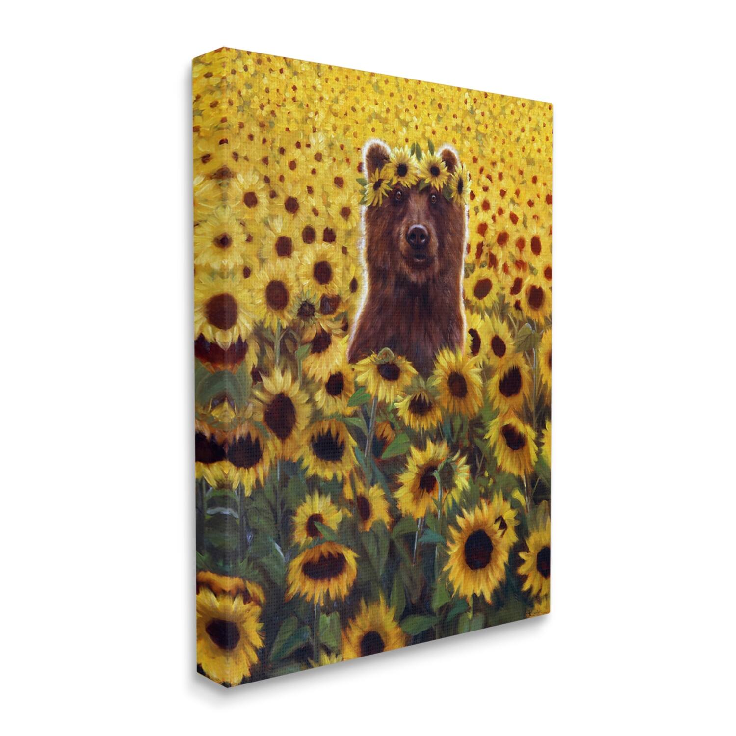 Stupell Industries Happy Bear Sunflower Field Canvas Wall Art