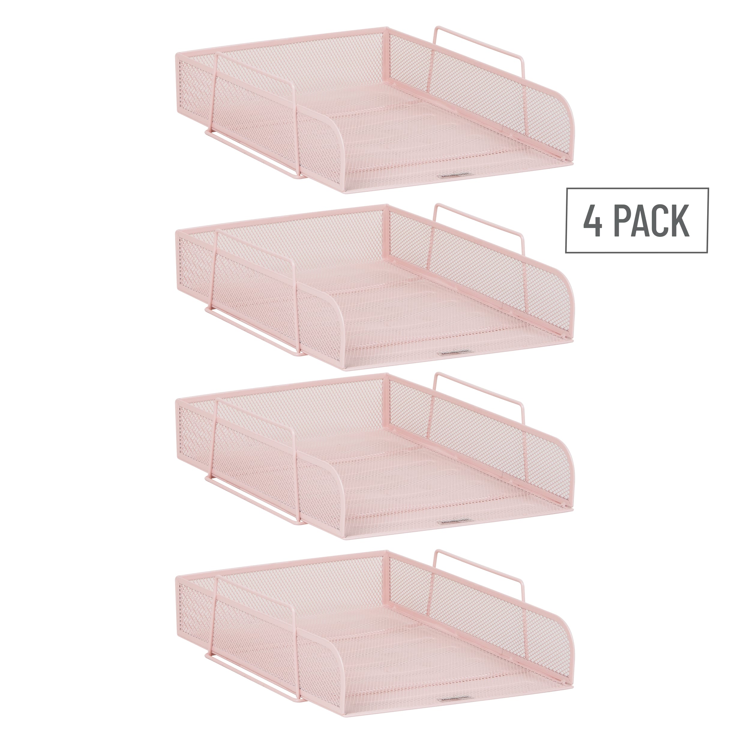 Mind Reader Stackable Paper Tray, Desktop Organizer, File Storage, Office, Metal Mesh, 4 Pcs., Pink