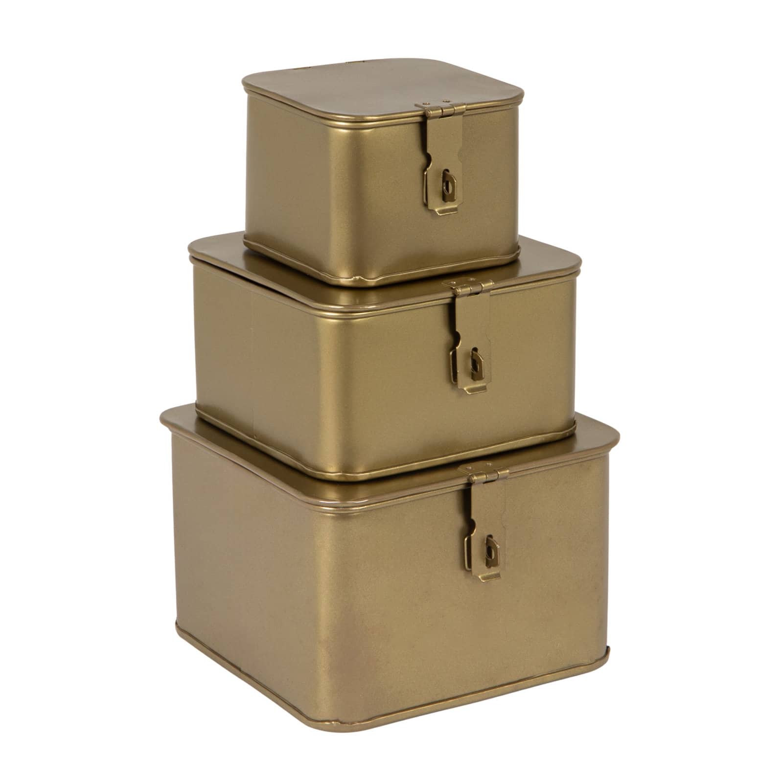 Staten Modern Classic Gold Iron Square Decorative Box - Set of 3