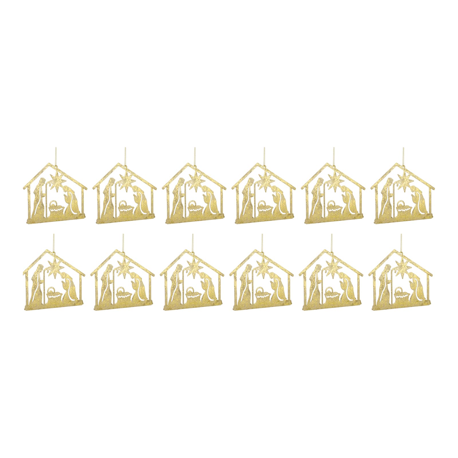 12ct. 4.25" Metal Holy Family Cut Out Ornament Set