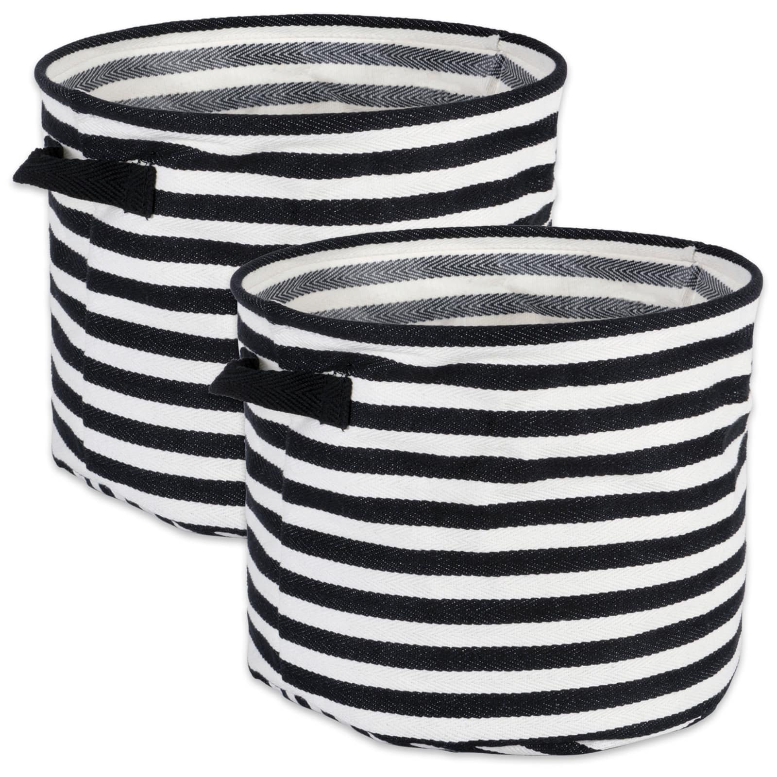 DII® Medium Round Stripes PE-Coated Herringbone Woven Cotton Laundry Bin, 2ct.