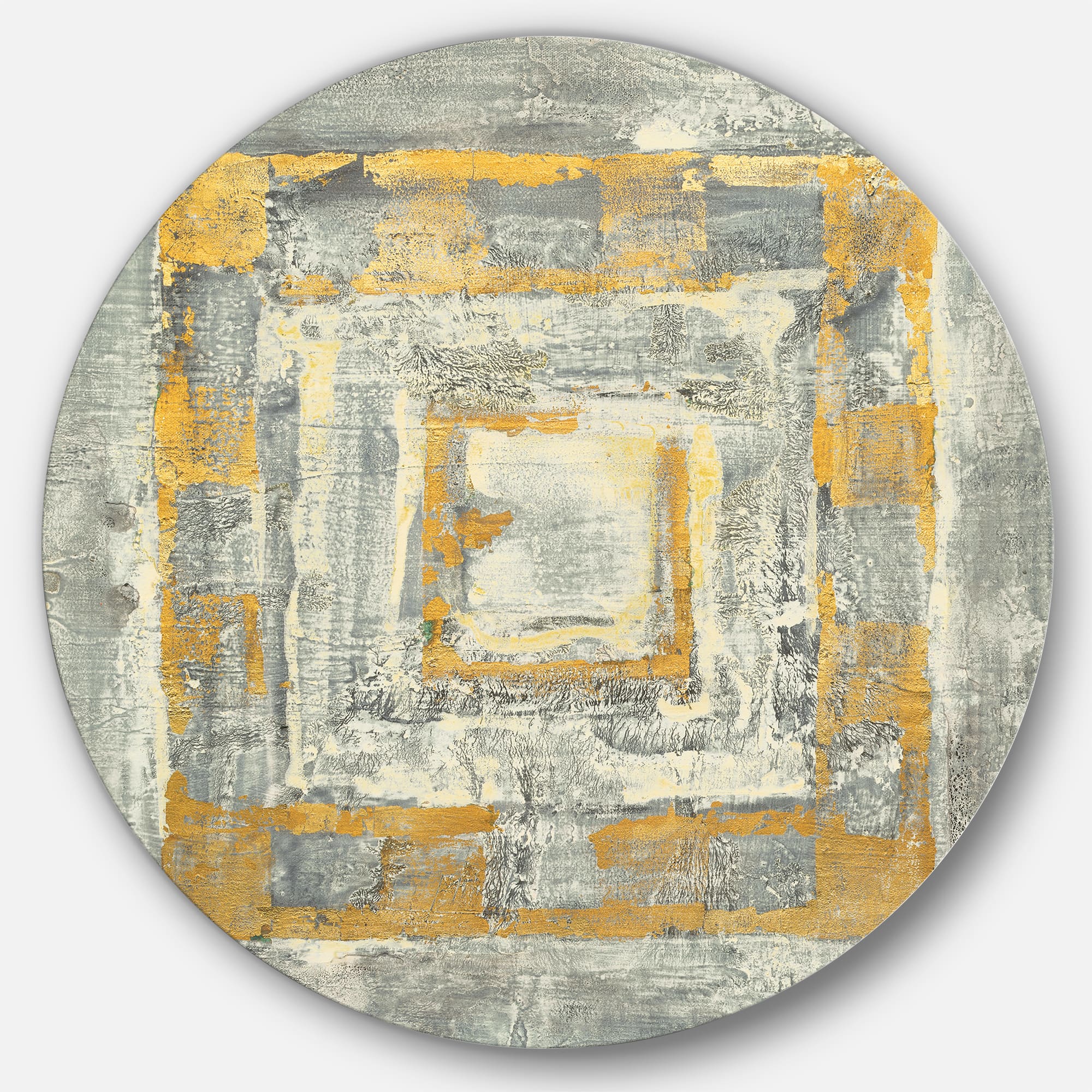 Designart - Gold Glam on Grey Tapestry I - Glam Metal Circle Wall Art