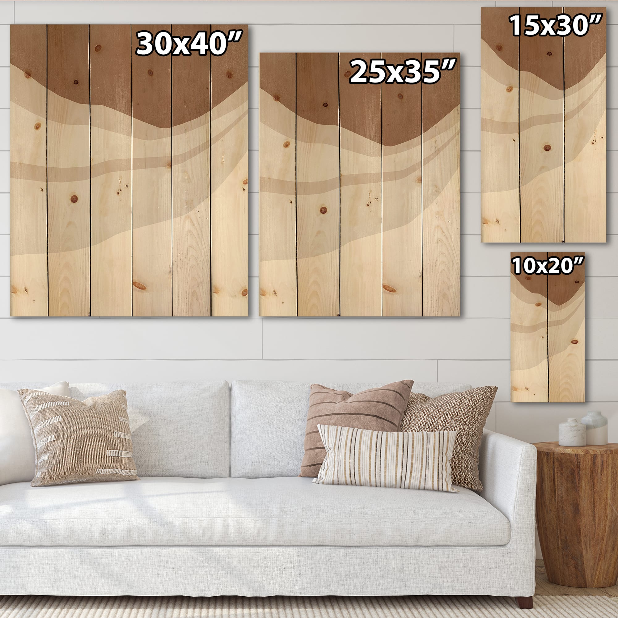 Designart - Terracotta and Ivory Shapes with Scuff Effect - Modern Print on Natural Pine Wood