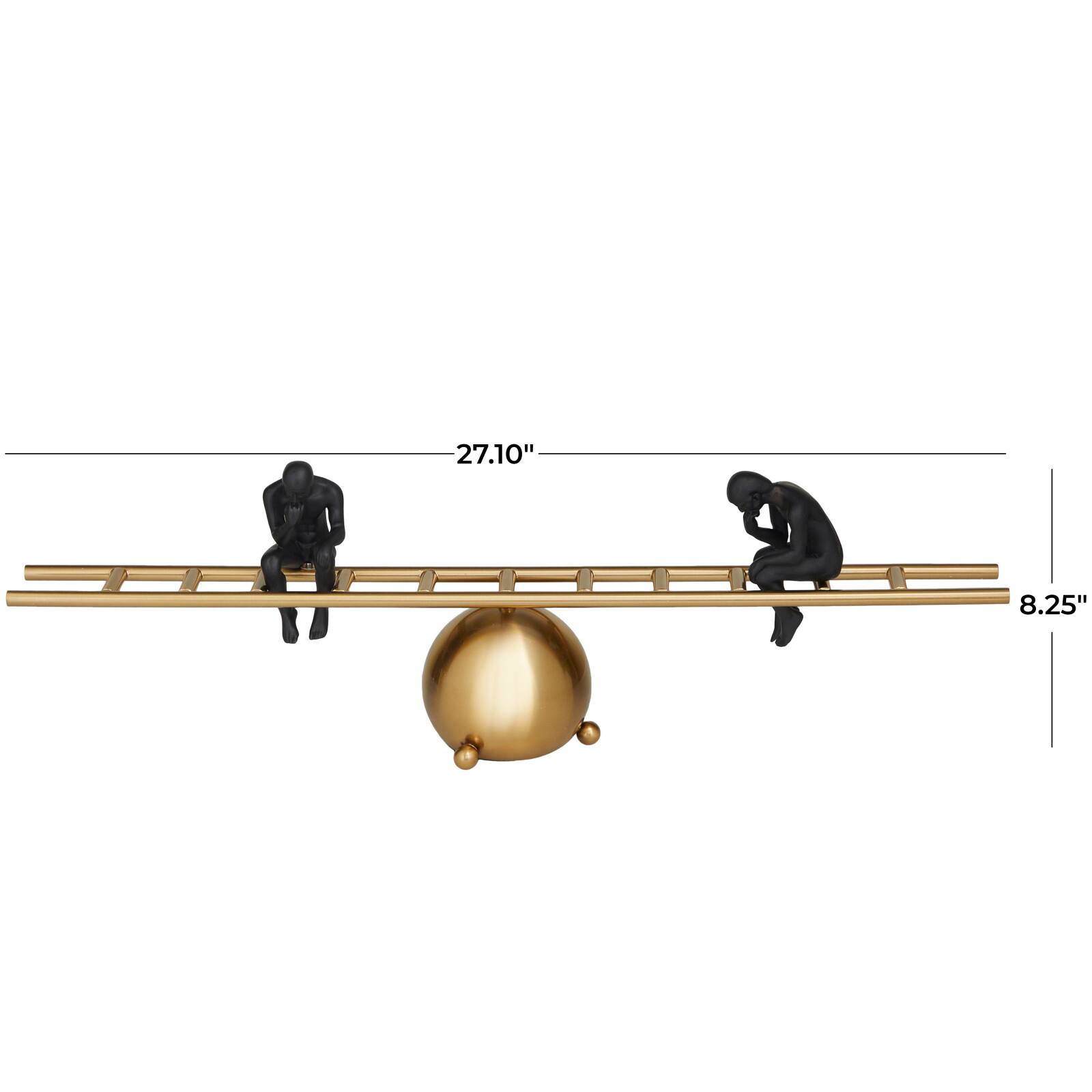 27" Gold Metal Thinking People Sculpture with Balancing Ladder