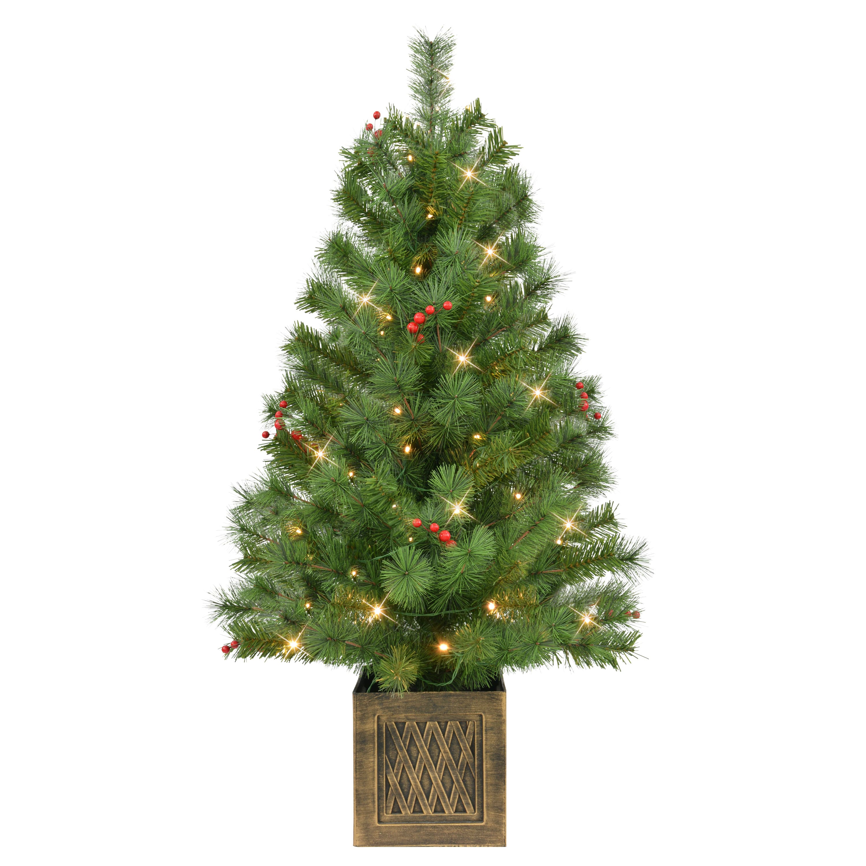 3.5ft. Pre-Lit Battery-Operated Potted Adorned Artificial Christmas Trees, Warm White LED Lights, 2ct.