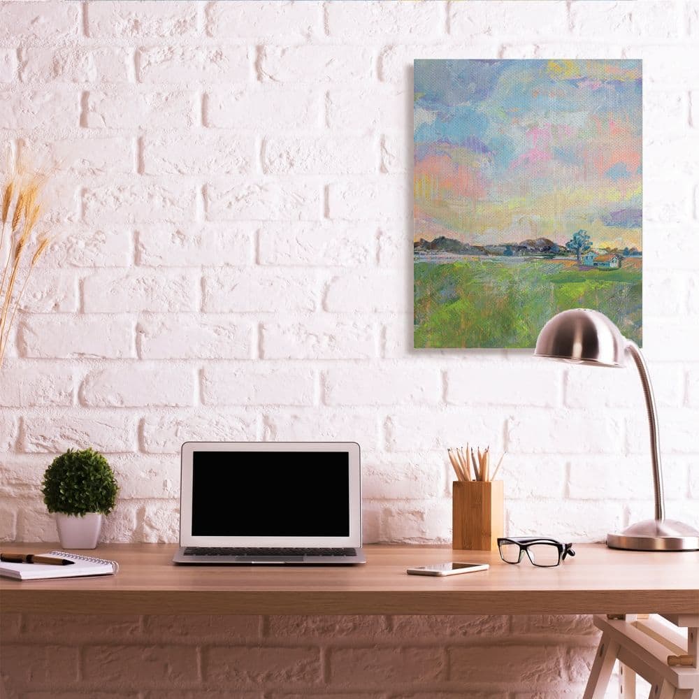 Stupell Industries Spring Meadow Sky with Field House Pastel Painting Canvas Wall Art