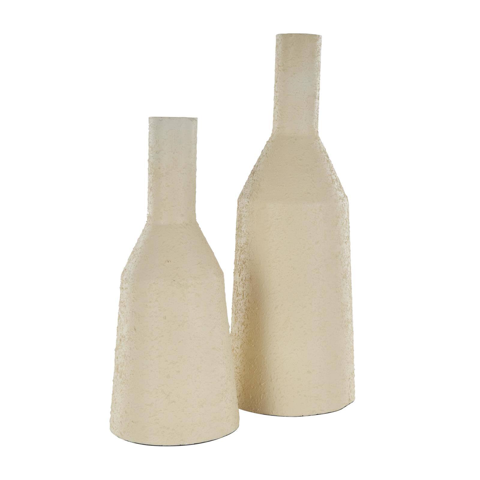Cream Metal Fluted Distressed Textured Vase Set