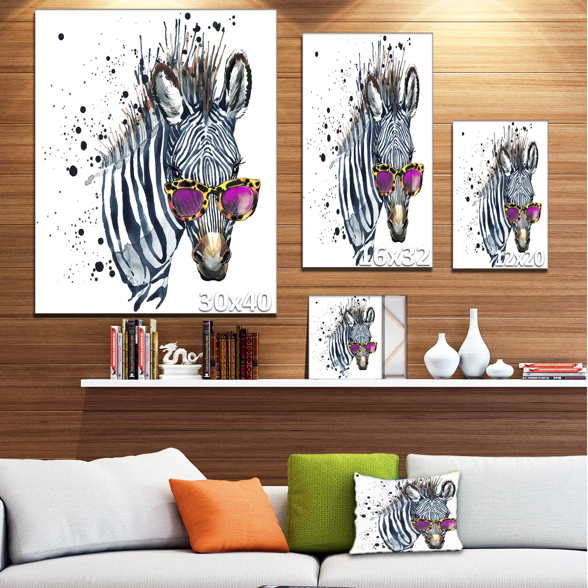 Designart - Funny Zebra Watercolor - Animal Canvas Art Print