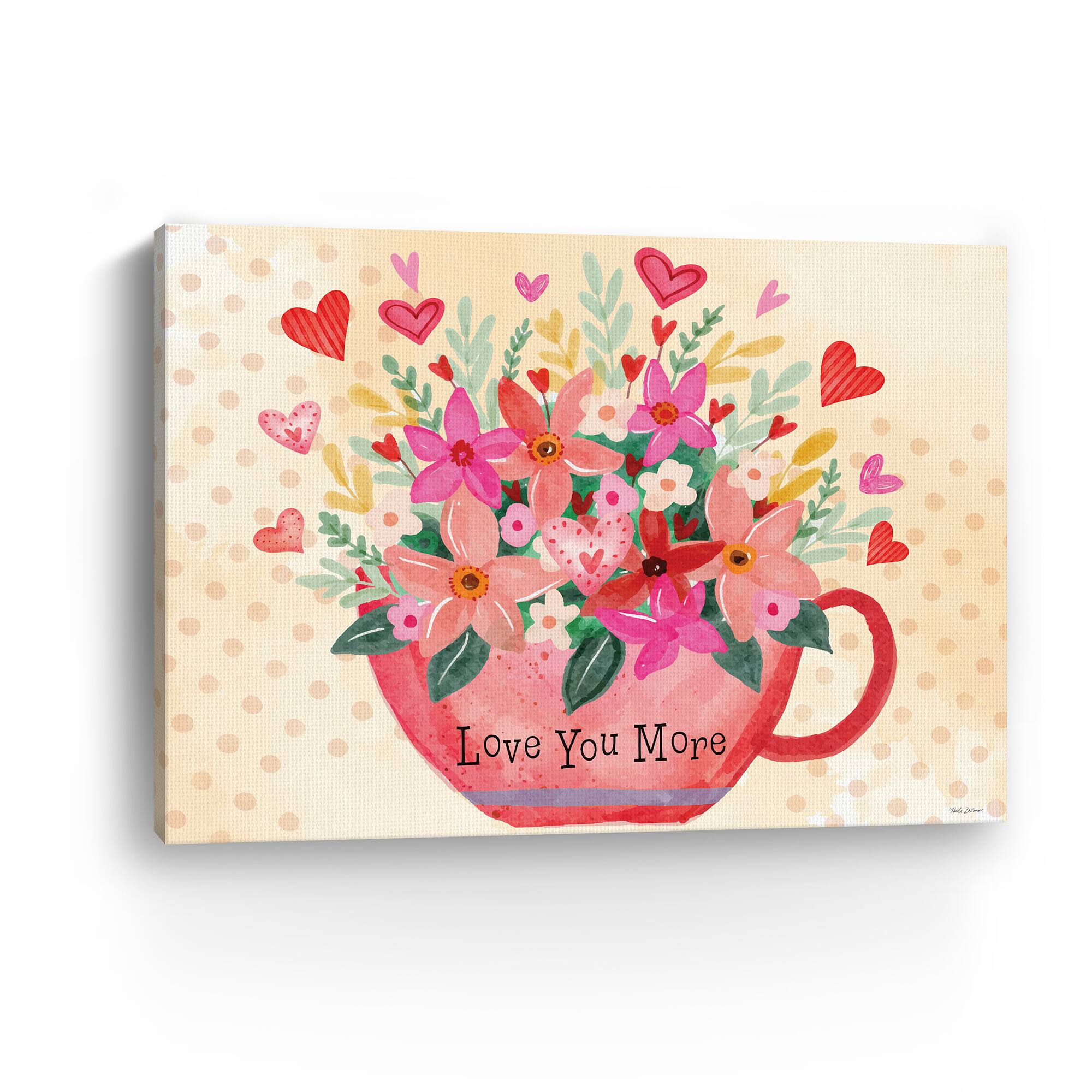 Love You More Floral Coffee Cup Canvas Giclée Art