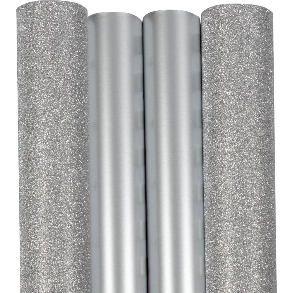 JAM Paper Premium Holiday Everything Silver Gift Wrap, 4ct.