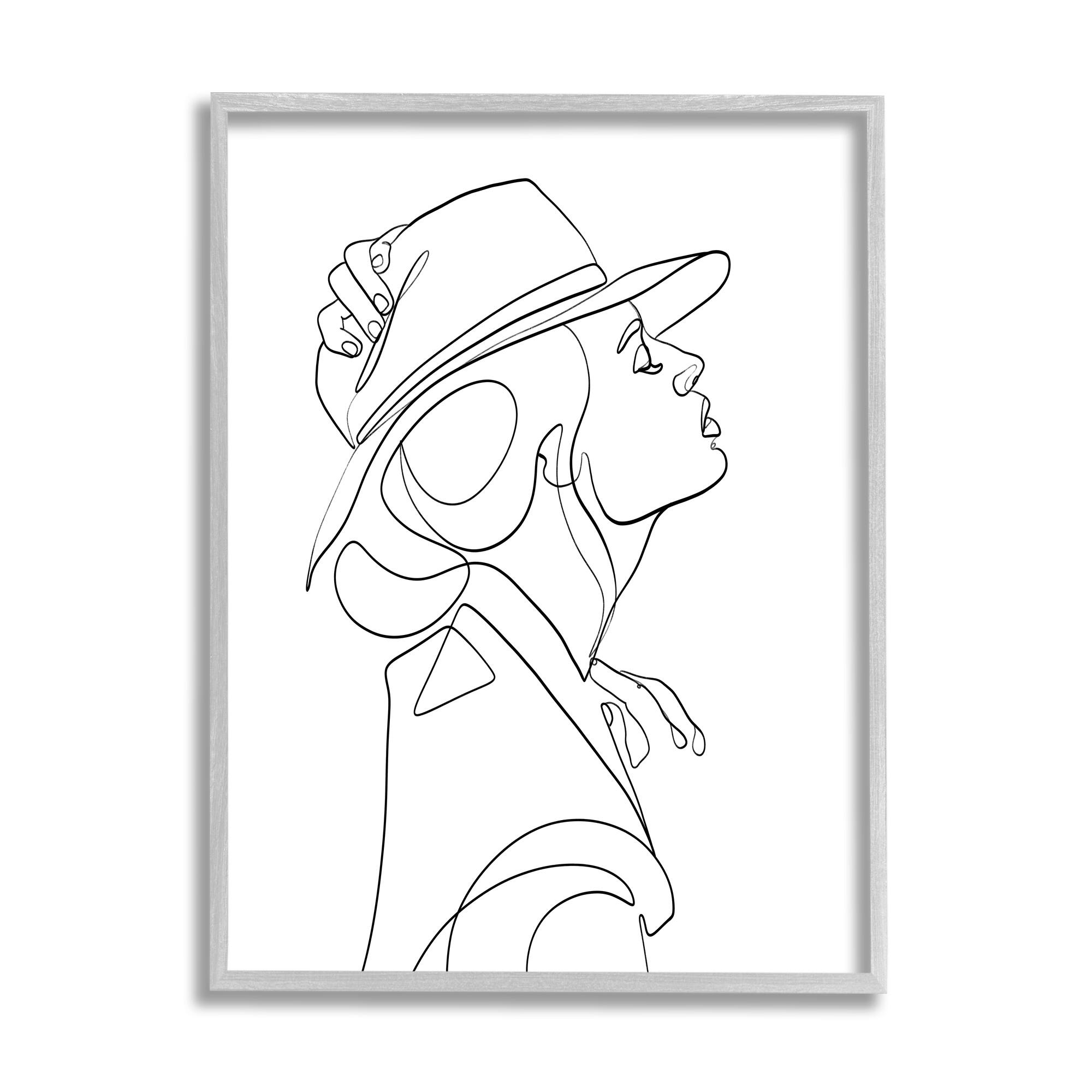 Stupell Industries Fluid Black Line Woman Modeling Hat Abstraction