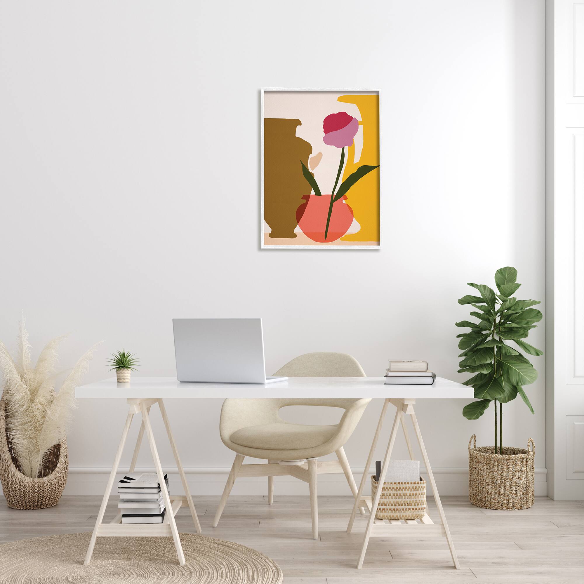Stupell Industries Abstract Pink Floral Bloom Antique Pottery Shapes in Frame Wall Art