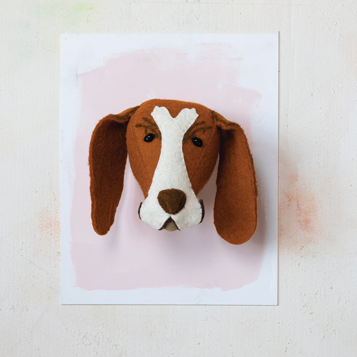 Hello Honey® 7.5" Brown & Cream Handmade Wool Felt Dog Head Wall Hanging