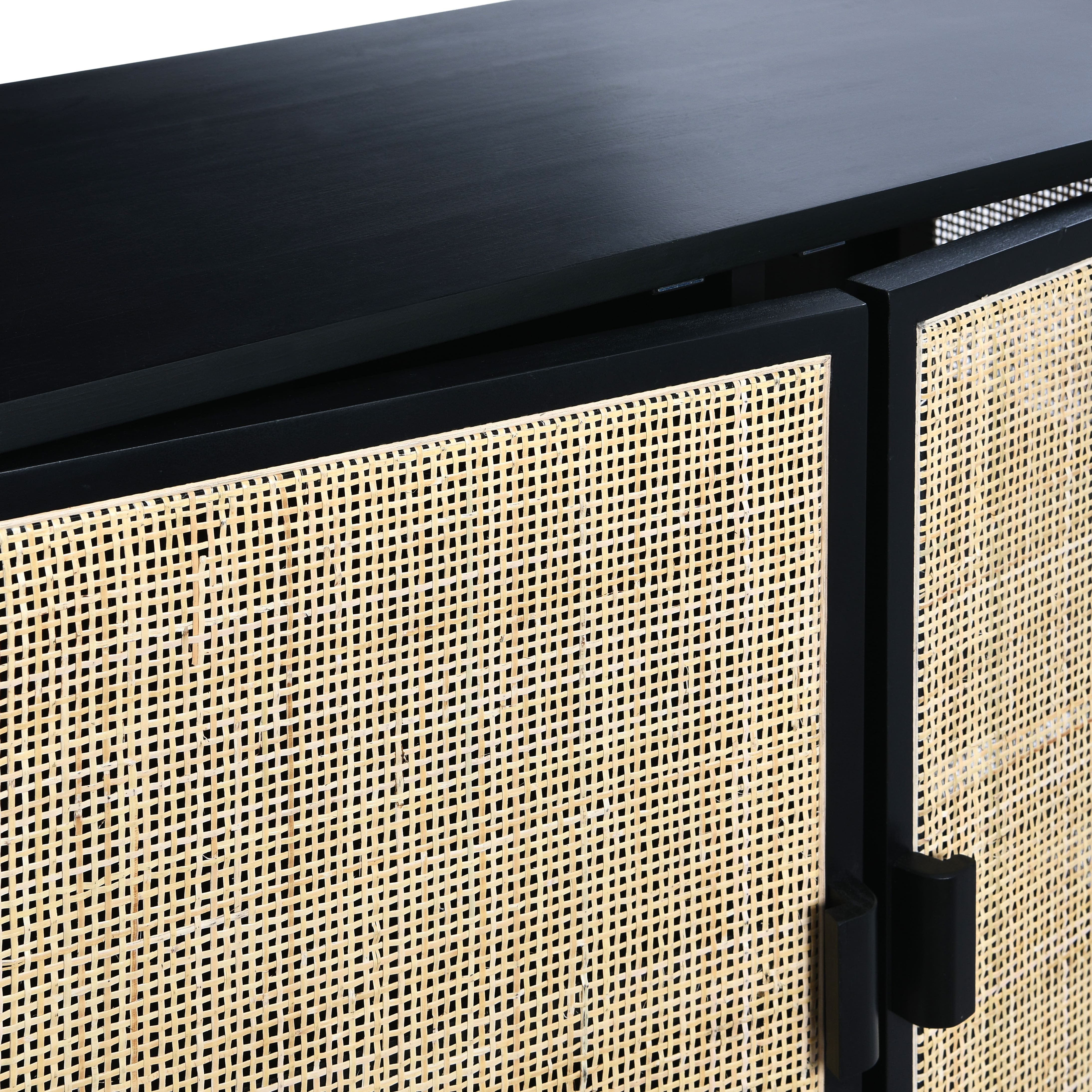 Hello Honey® 47" Boho Woven Rattan and Wood Cabinet with Doors, Shelf