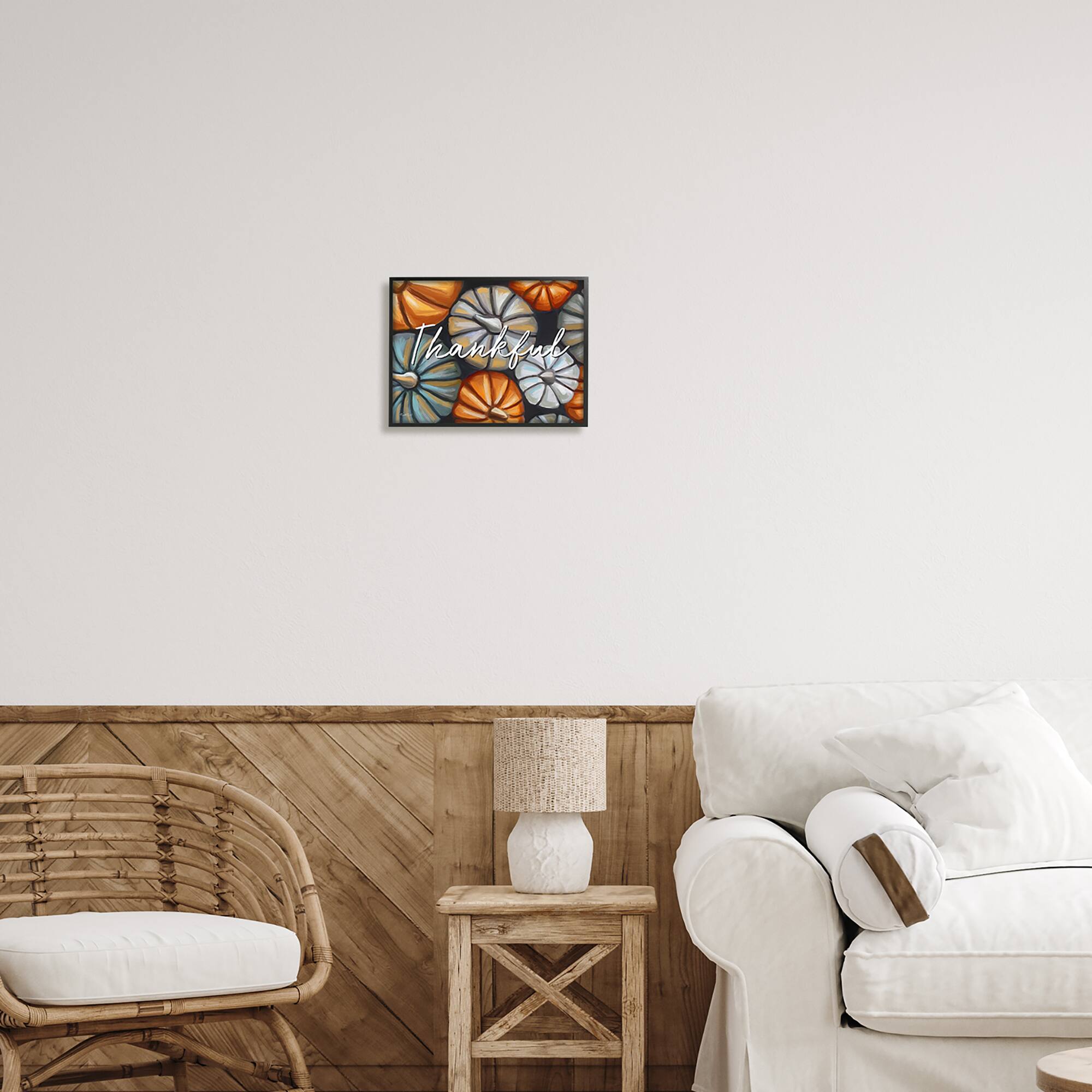 Stupell Industries Autumn Thankful Pumpkins Phrase Framed Giclee Art