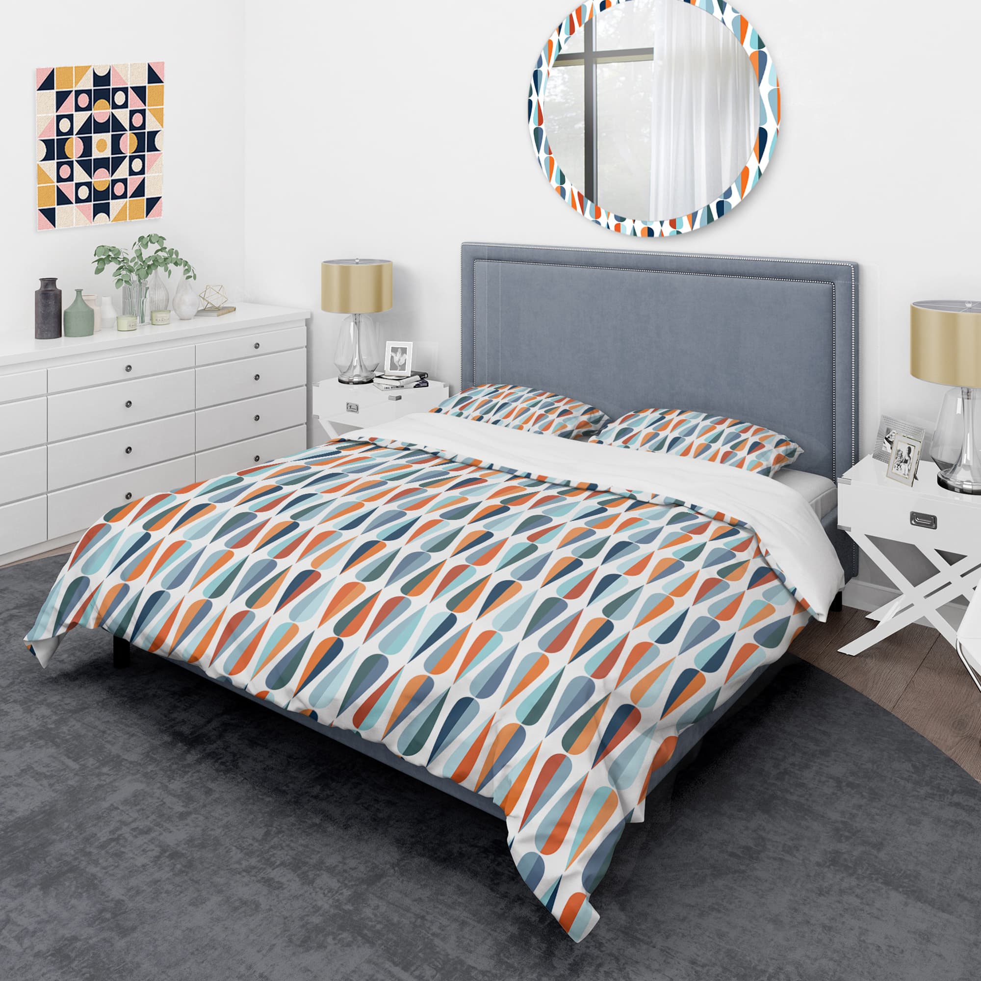 Designart Retro Abstract Drops V Mid-Century Duvet Cover Set