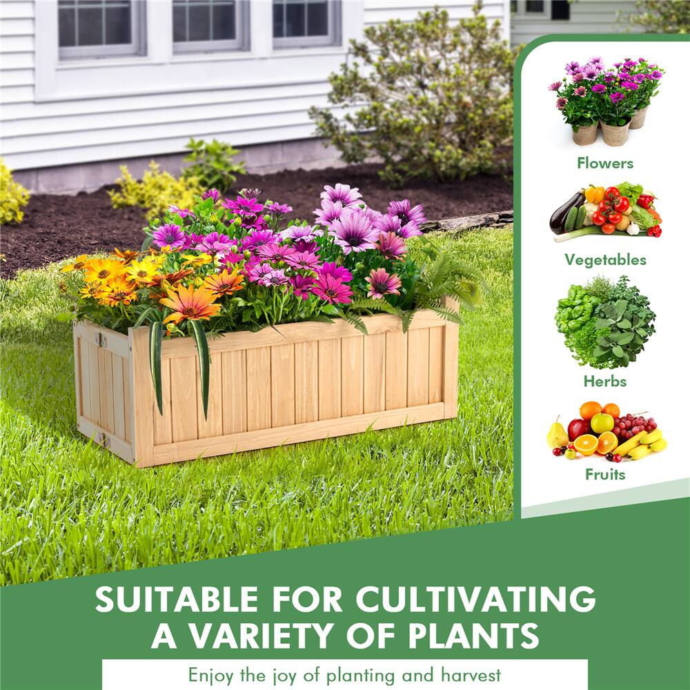 Costway Outdoor Wooden Planter Box Folding Raised Garden Plant Container with Drainage Hole