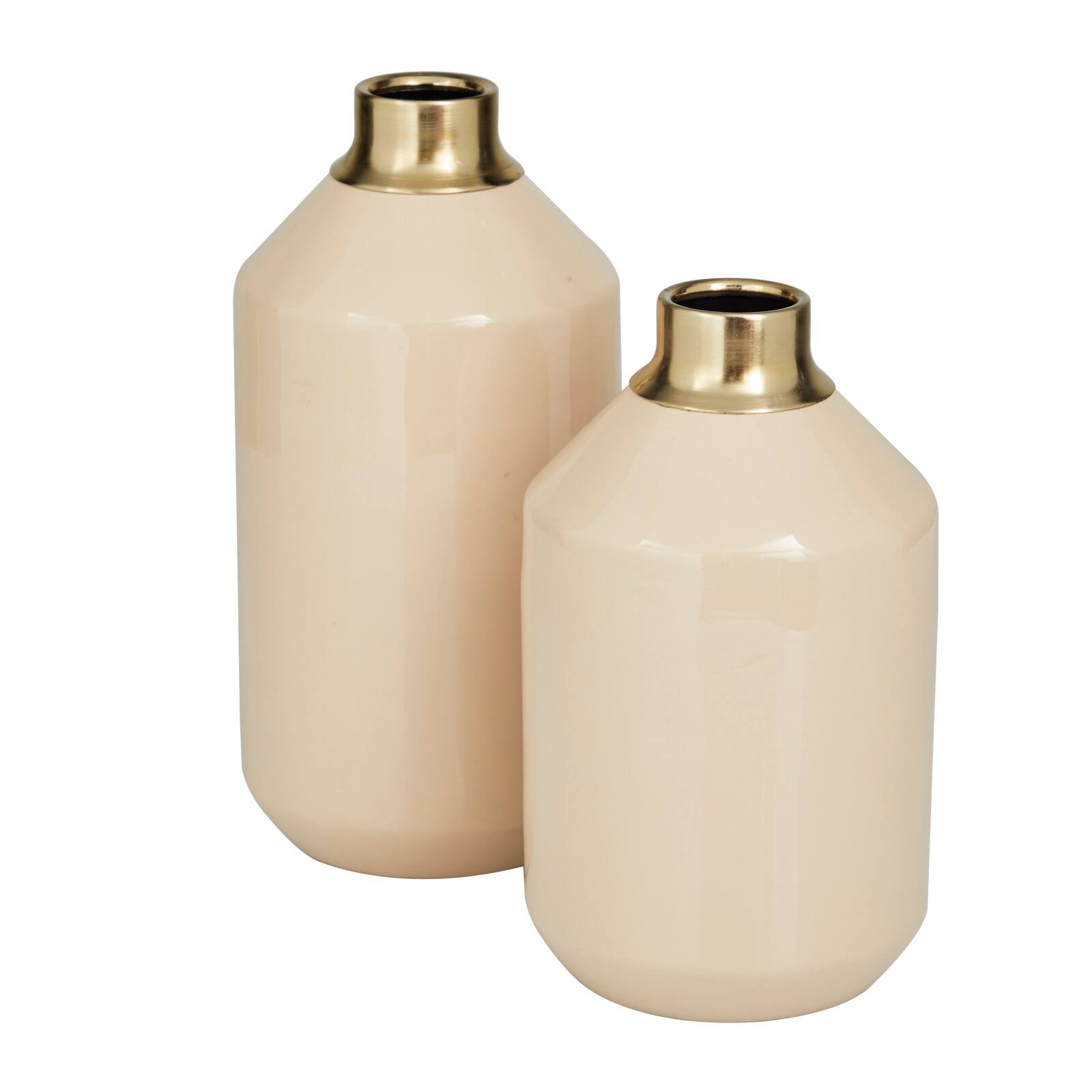 Set of 2" Cream Metal Modern Vase, 10" x 5" x 5"
